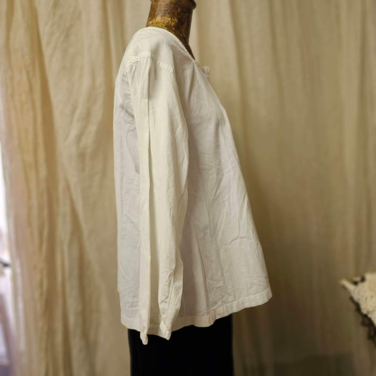 Euro vintage(ヨーロッパヴィンテージ) 20's~ center_open wide collar cotton blouse with  scalloped lace スカラップレースのオープンカラーブラウス 表記無し(M～L程度) ホワイト / 薄っすらと小シミ有