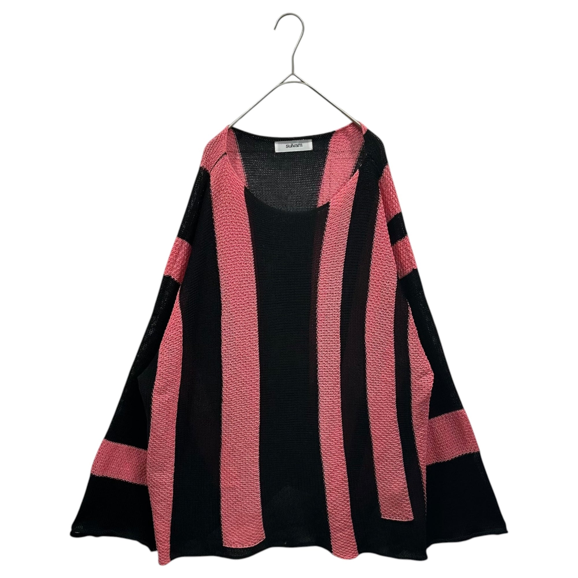 sulvam(サルバム) 20SS Striped Mesh Knit ストライプ メッシュ 長袖 ニット SL-K07-840 M ブラック×ピンク