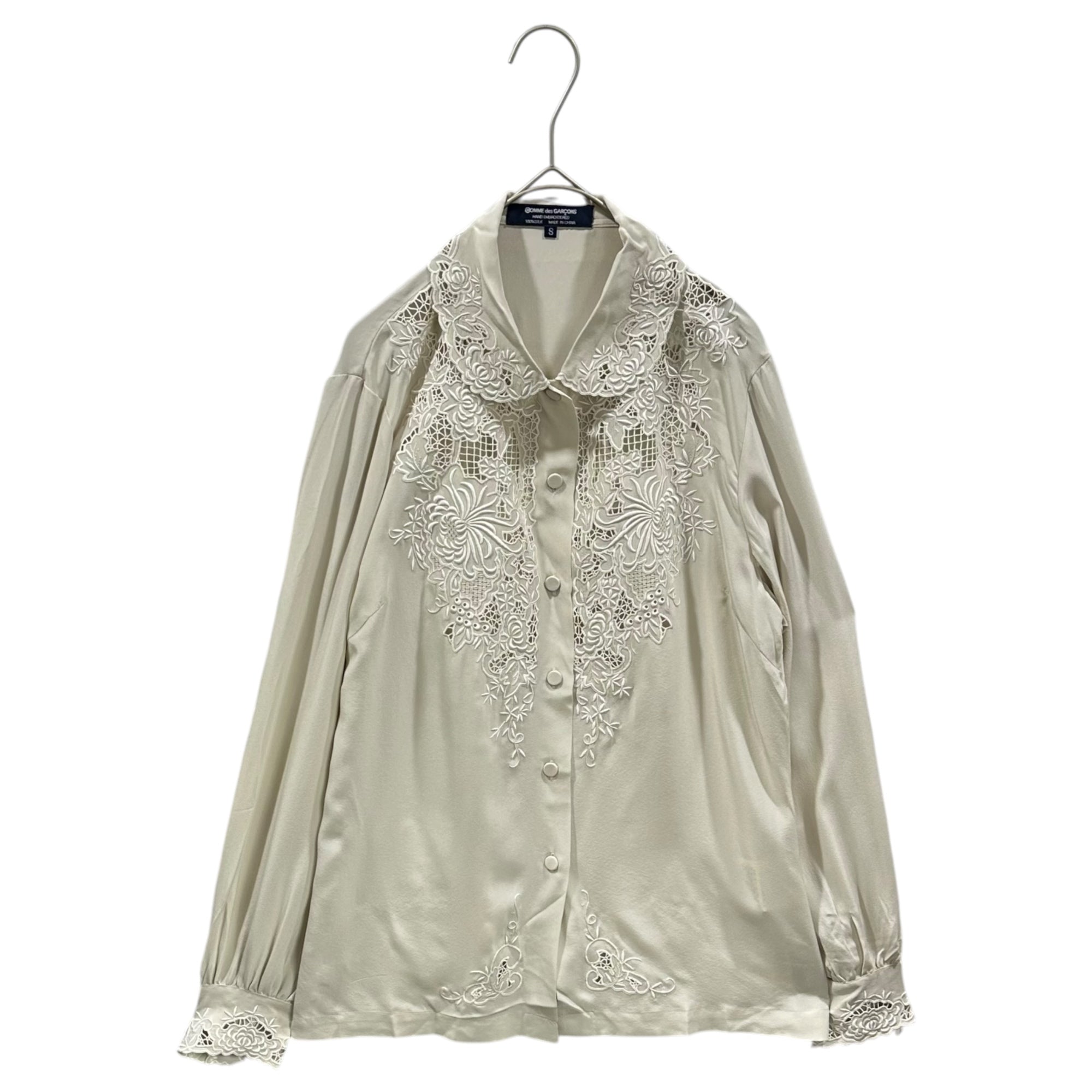 COMME des GARCONS(コムデギャルソン) 1980's Aoyama Exclusive All-Silk Floral Cutwork Blouse 青山限定 オールシルク フラワー カットワーク ブラウス KB-91006 S グレージュ AD表記無 80s アーカイブ 稀少
