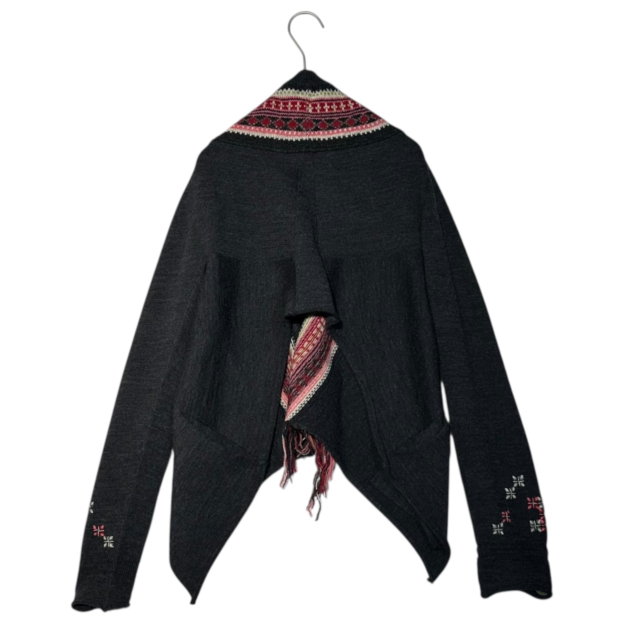 MARITHE FRANCOIS GIRBAUD(マリテフランソワジルボー) 00's Back Open Ethnic Pattern Wool Knit Bolero Cardigan バック オープン エスニック パターン ウール ニット ボレロ カーディガン M7-8024 M グレー Y2K