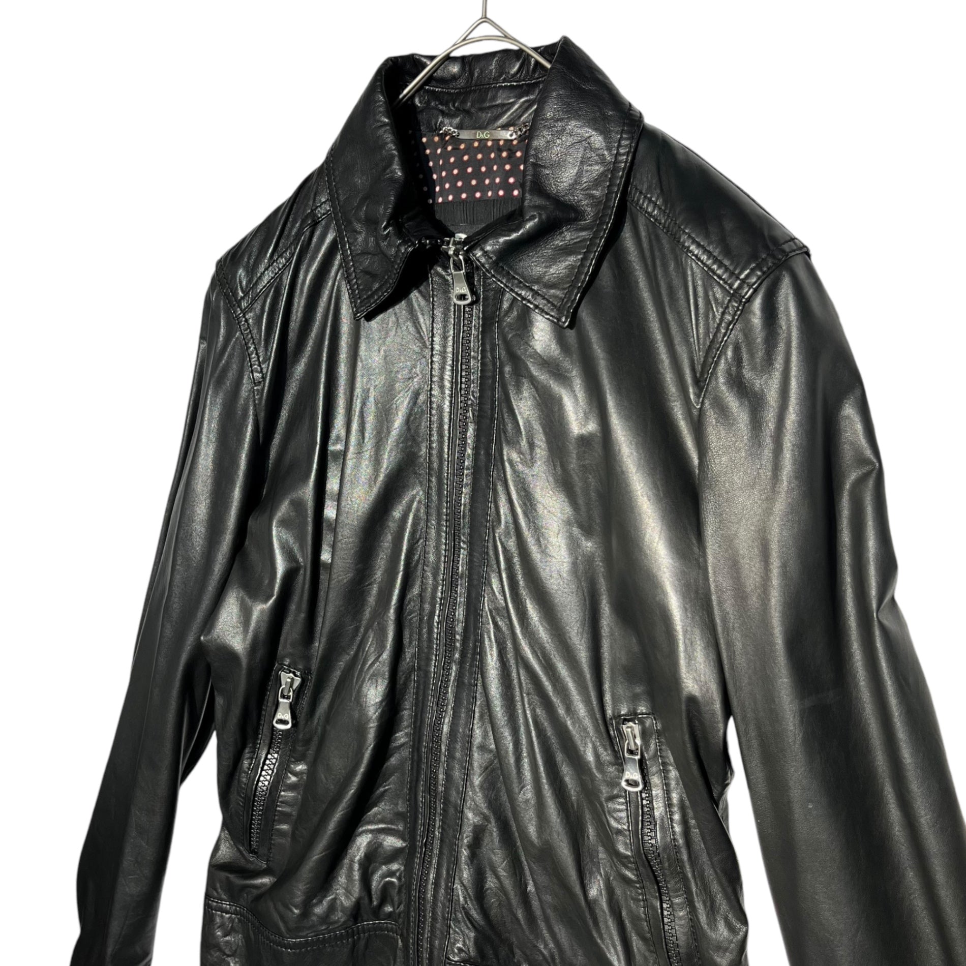 D&G(ディー&ジー ドルガバ ドルチェ&ガッバーナ) Zip up lamb leather jacket ジップ アップ ラム レザー ジャケット  46(M程度) ブラック