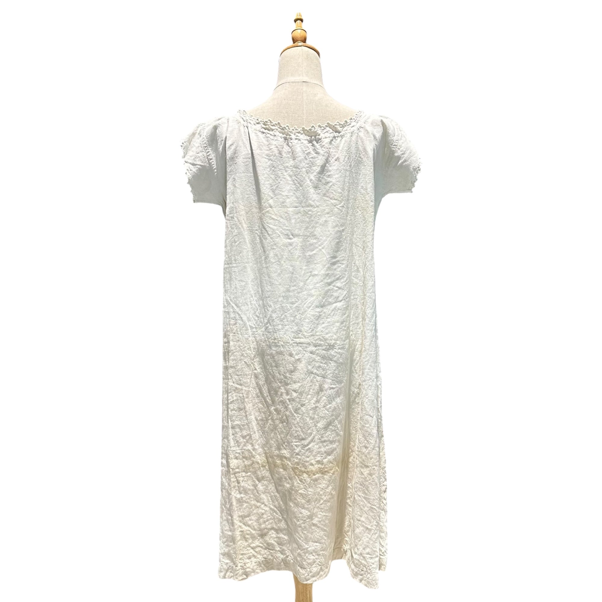 Euro antique(ヨーロッパアンティーク) 1900's～〘LINEN〙GG initials mini sleeve nighty イニシャル刺繍 ホームスパンリネンのナイティドレス ワンピース 表記無(M程度) アイボリー 20世紀初頭
