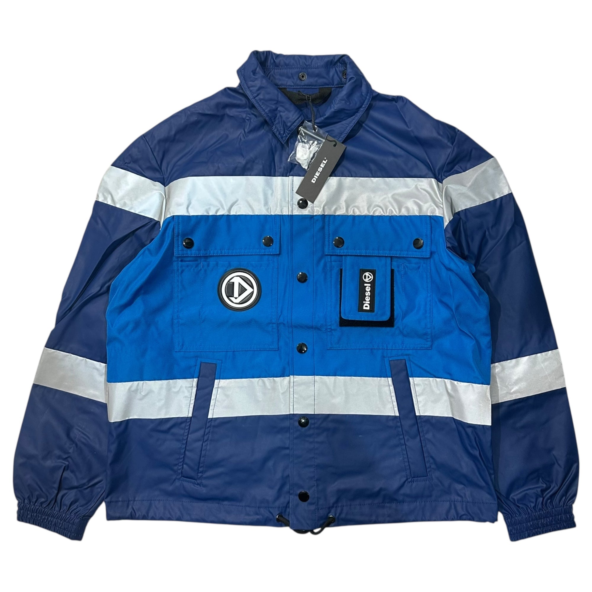 DIESEL(ディーゼル) J-RODDY JACKET リフレクティブ 切替 オーバーサイズ フーデッド ジャケット A02128 S ネイビー×ブルー J-RODDY JACKET