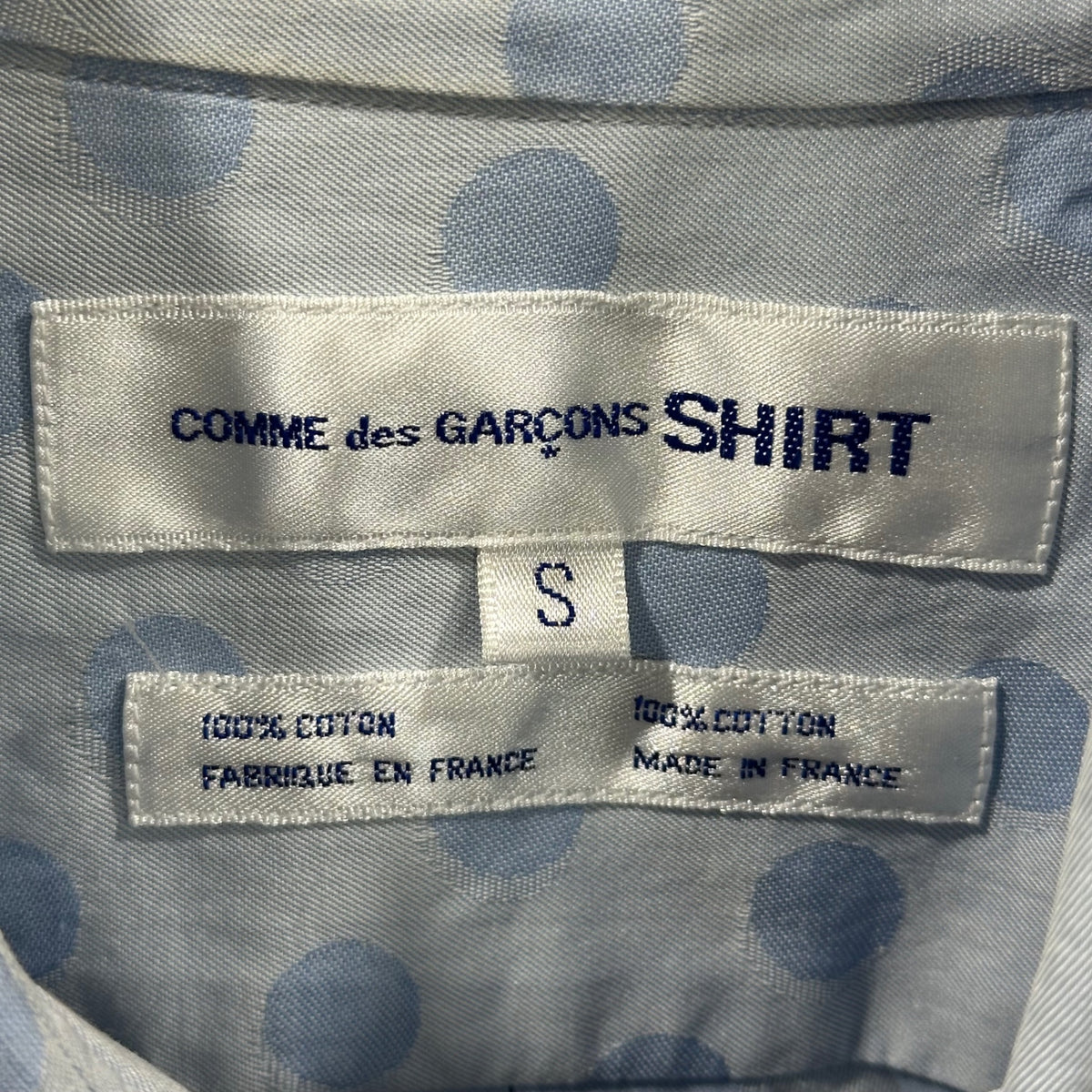 COMME des GARCONS SHIRT(コムデギャルソンシャツ) 1990's Raw-Edge Layered Design Polka-Dot L/S Shirt 断ち切り 重ね デザイン ドット 長袖 シャツ S ライトブルー 90s アーカイブ 稀少