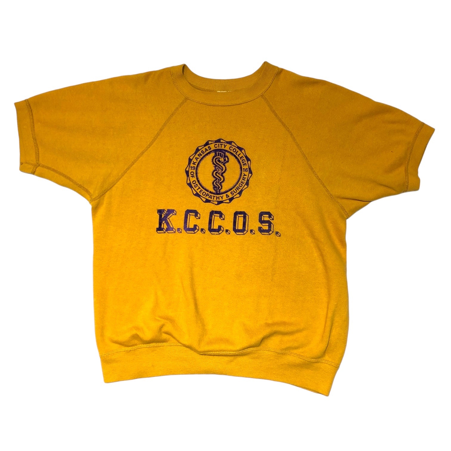 ARTEX(アルテックス アーテックス) 60's "KANSAS CITY COLLEGE" S/S sweat shirt カレッジ プリント 半袖 スウェット M イエロー 60年代 ヴィンテージ