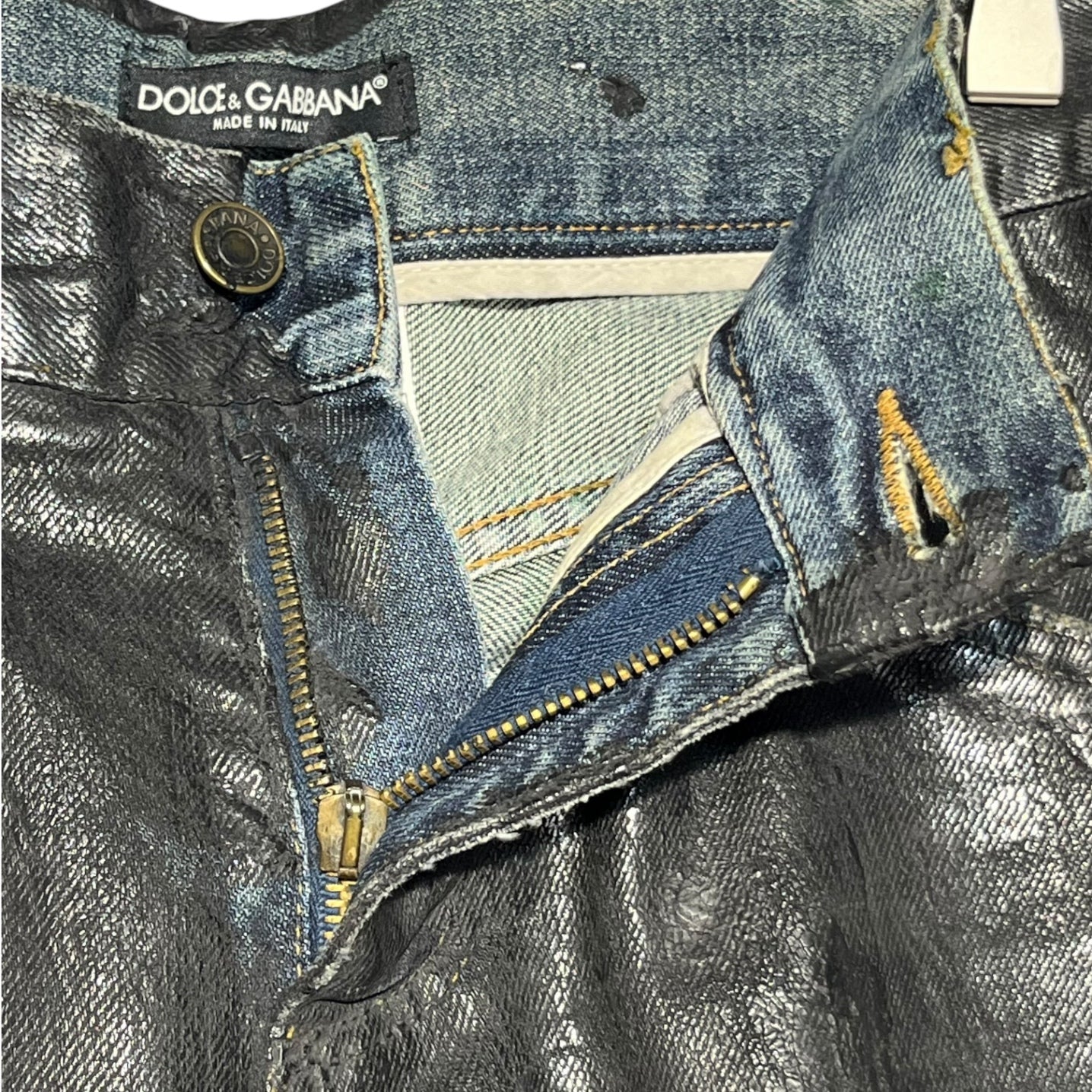 DOLCE&GABBANA(ドルチェ&ガッバーナドルガバ) 00's Archive back plate logo coated denim pants アーカイブ バック プレート ロゴ コーティング デニム パンツ G3012D G8000 44(S程度) ブラック Y2K