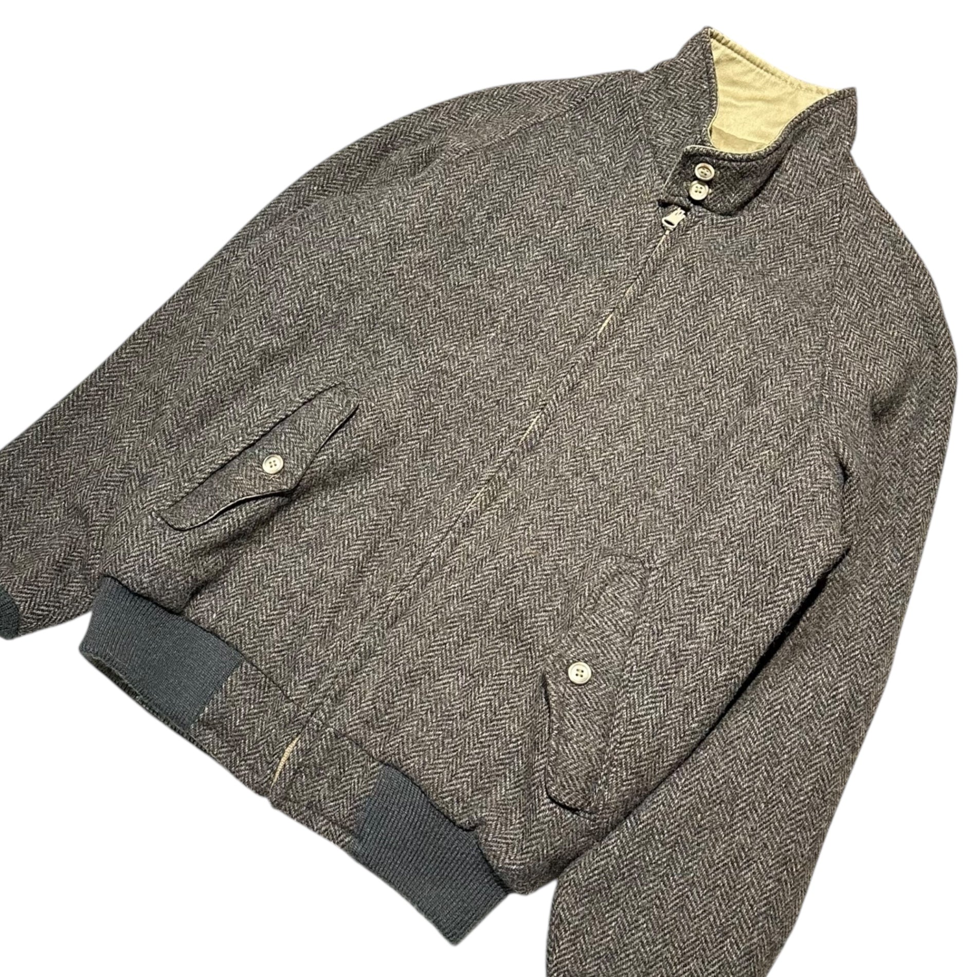 LANDS' END(ランズエンド) 90's USA made Reversible Tweed Harrington Jacket リバーシブル ツイード ハリントン ジャケット 5486LE S ブラウン×ベージュ スイングトップ 90年代 ヴィンテージ