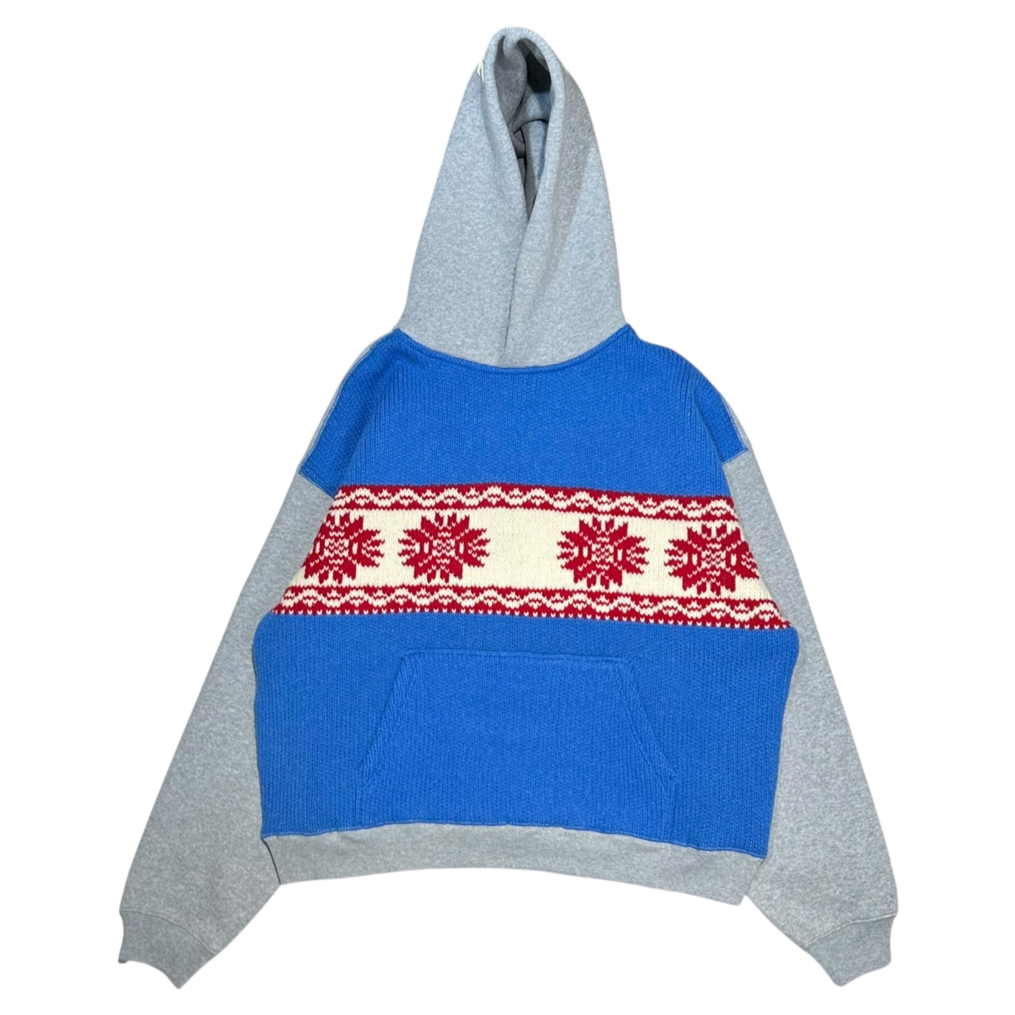 eYe JUNYA WATANABE MAN × PALACE(アイ ジュンヤワタナベマン × パレス) 24AW Snowflake-Patterned Knit × Sweatshirt Combination Hoodie 雪柄 ニット スウェット コンビ フーディー パーカー WN-T905 M グレー×ブルー AD2024