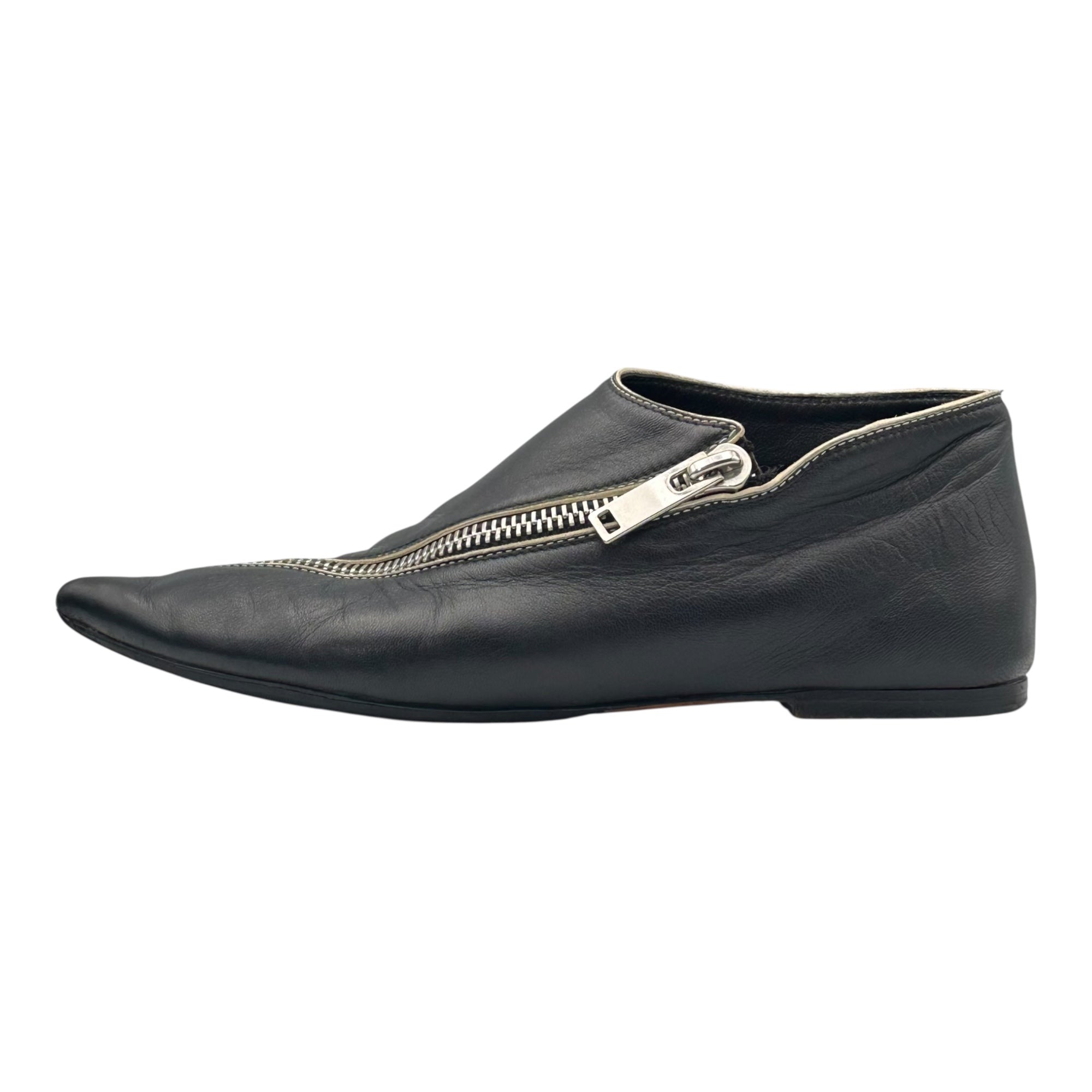 CELINE(セリーヌ) Phobe Philo Seasonal Diagonal Zip Pointed Toe Leather Shoes フィービー期 斜め ジップ ポインテッド トゥ レザー シューズ 表記消(23.5cm程度) ブラック