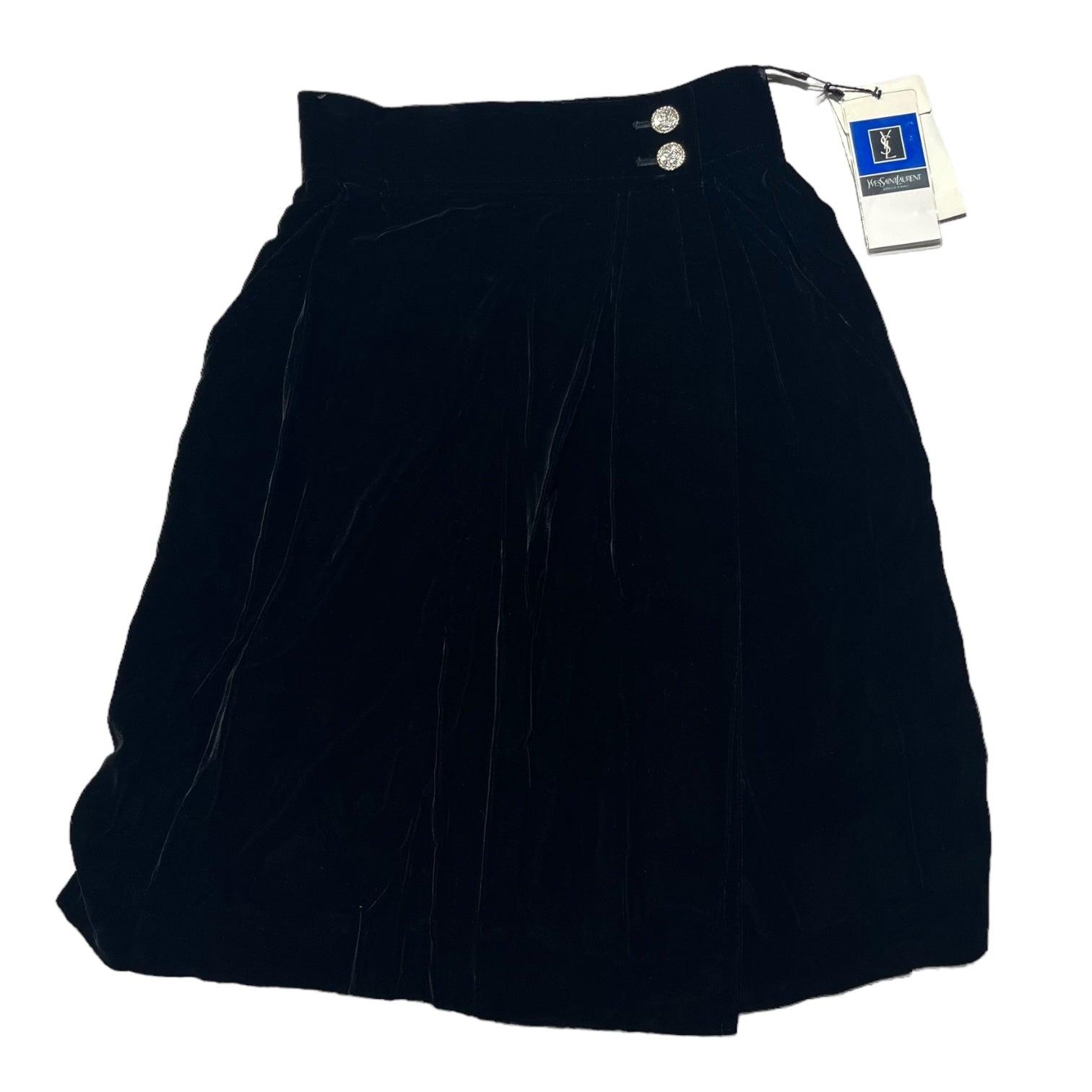 YVES SAINT LAURENT(イヴサンローラン) 90's light stone button velor skirt ライトストーン ボタン ベロア スカート HE217-557-09 L ブラック ヴィンテージ OLD