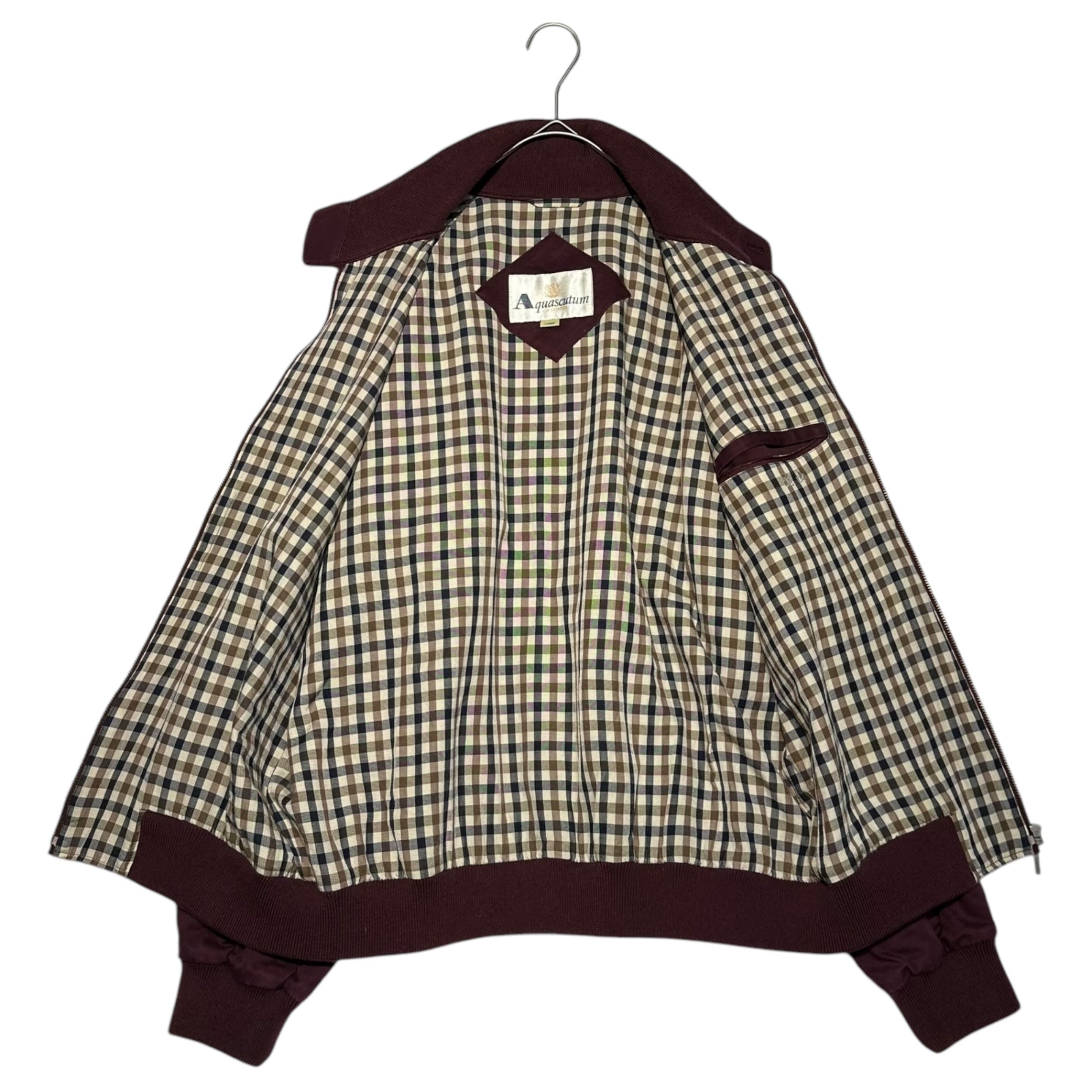 Aquascutum(アクアスキュータム) Cotton long sleeve swing top with inner check コットン 長袖 スイングトップ 内側 チェック ジャケット L ボルドー 日本製