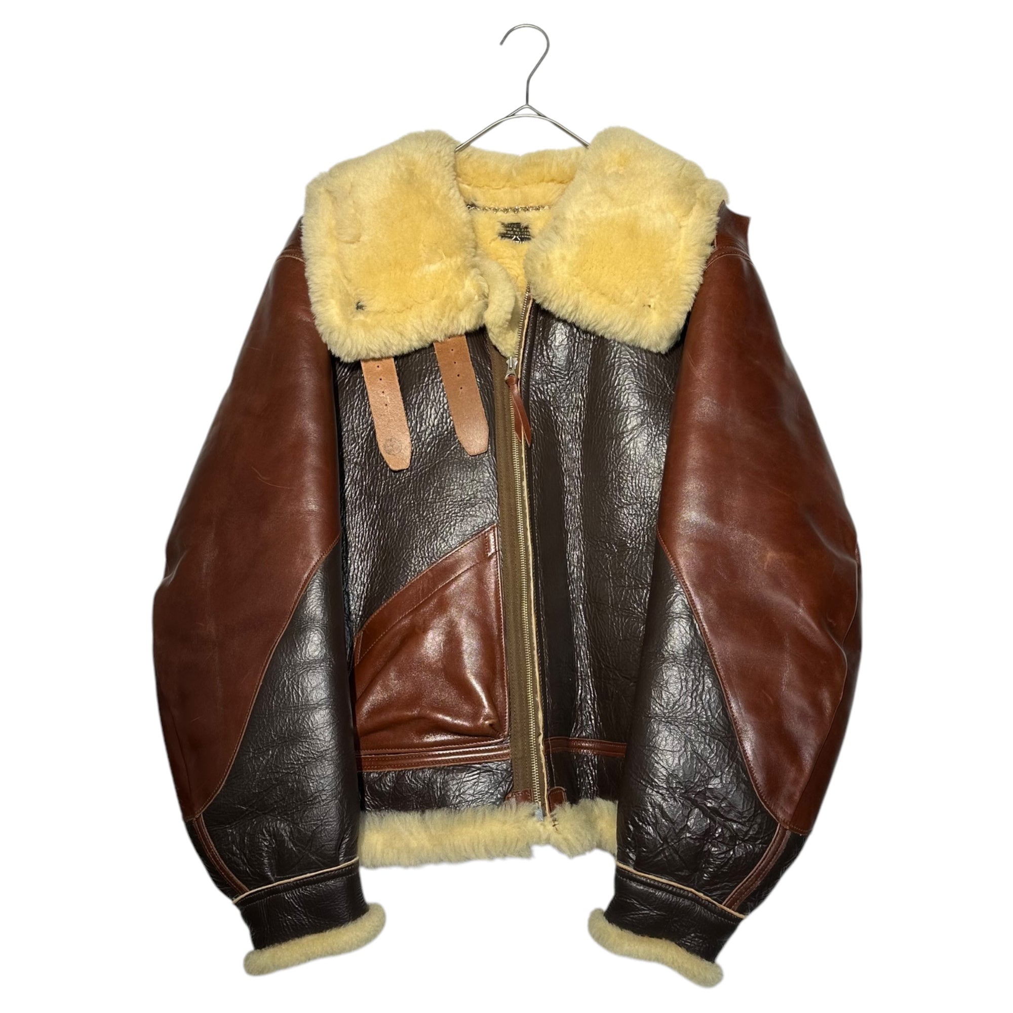 THE REAL McCOY'S(ザリアルマッコイズ) B-3 Custom Leather Shearling Flight Jacket カスタム レザー ムートン フライト ジャケット 43-13615-AF 40R(M~L程度) ダークブラウン×ブラウン