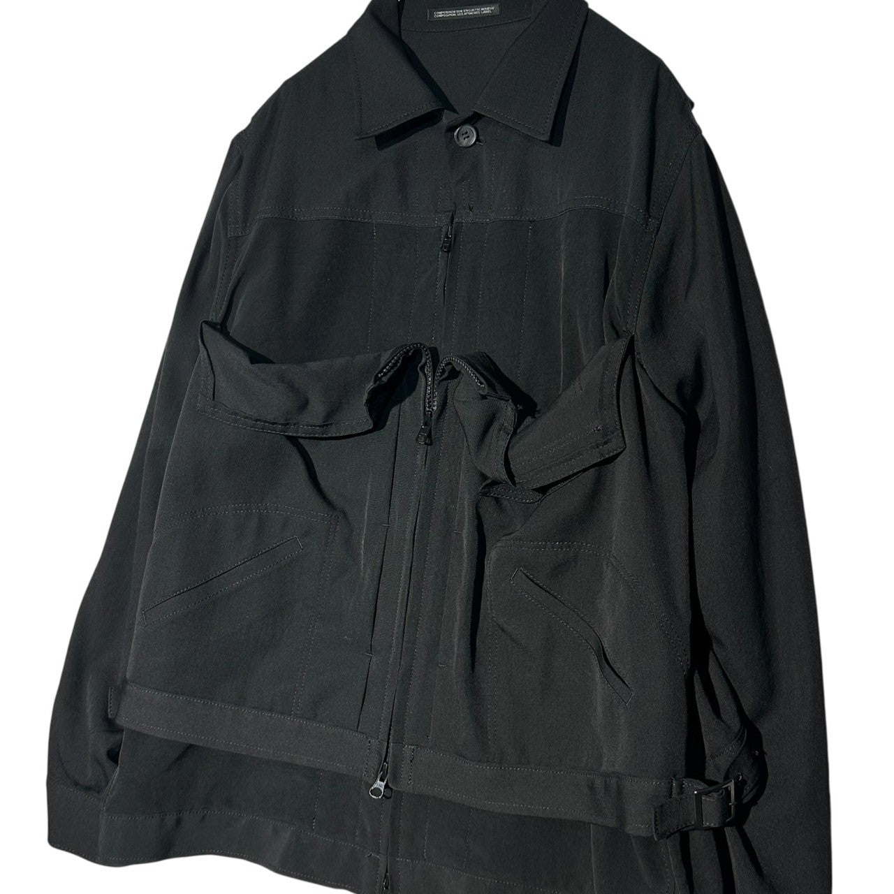 YOHJI YAMAMOTO NOIR(ヨウジヤマモトノアール) Wool gabardine zip-up layered long-sleeved jacket ウール ギャバジン ジップアップ レイヤード 長袖 ジャケット NN-J06-810 2(M程度) ブラック 男性着用可能