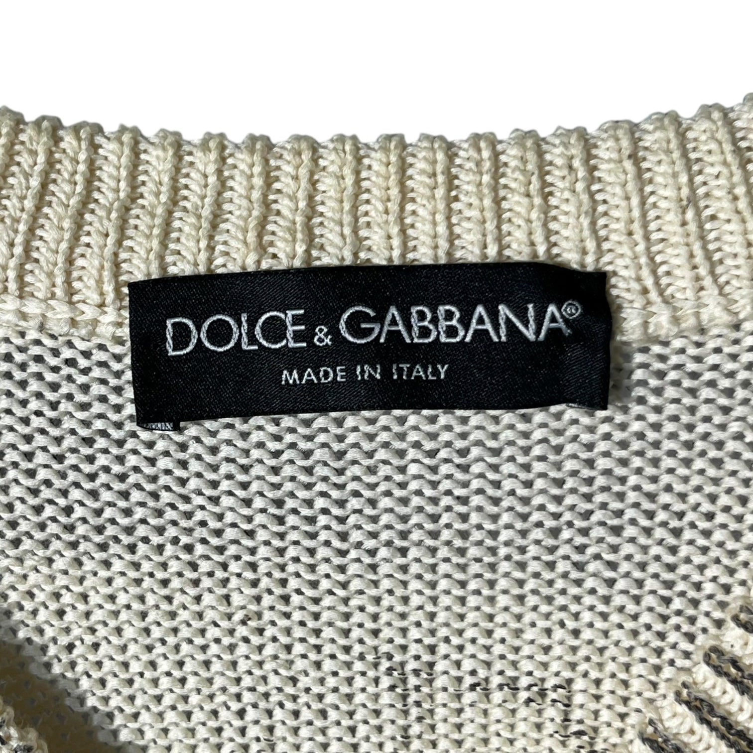 DOLCE&GABBANA(ドルチェ&ガッバーナドルガバ) 00's Painted V-neck cotton knit ペンキ加工 Vネック コットン ニット プルオーバー  ZK205 0RS2 46(M程度) アイボリー×ブラック Y2K