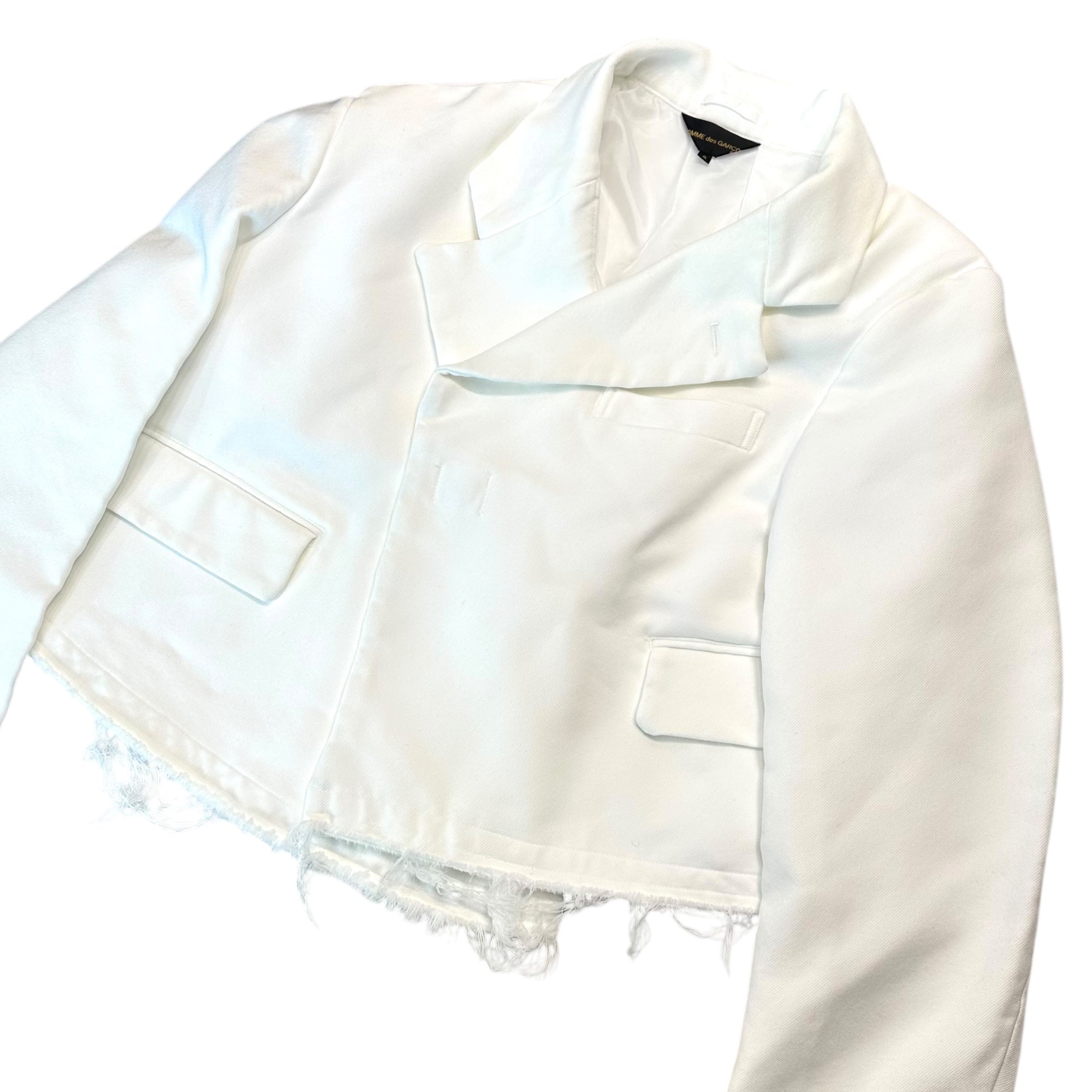 COMME des GARCONS(コムデギャルソン) 23SS Polyester Product Processing Deformation Cut-off Over Jacket ポリエステル 製品加工 変形 カットオフ オーバー ジャケット GK-J029 S ホワイト AD2022 テーラード