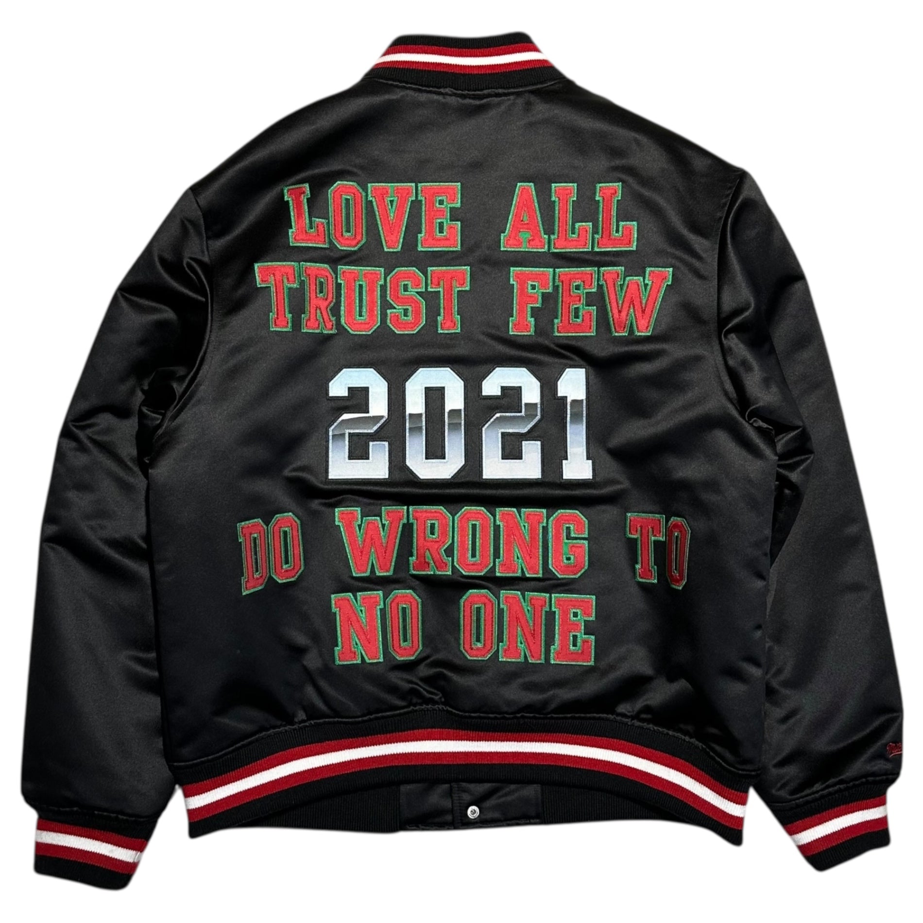 SUPREME×mitchell&ness(シュプリーム×ミッチェルアンドネス) 21SS Satin Varsity Jacket サテン バーシティ ジャケット L ブラック コラボ ブルゾン ロゴ スタジャン