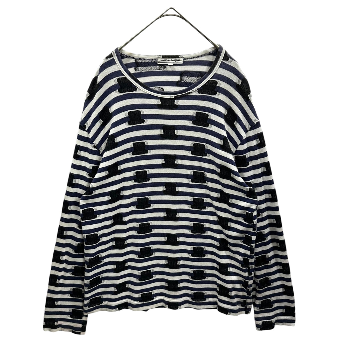 COMME des GARCONS(コムデギャルソン) 2007AW Hat Design Striped L/S Tee ハット デザイン ボーダー 長袖 カットソー  OT-T001 M ホワイト×ブルー