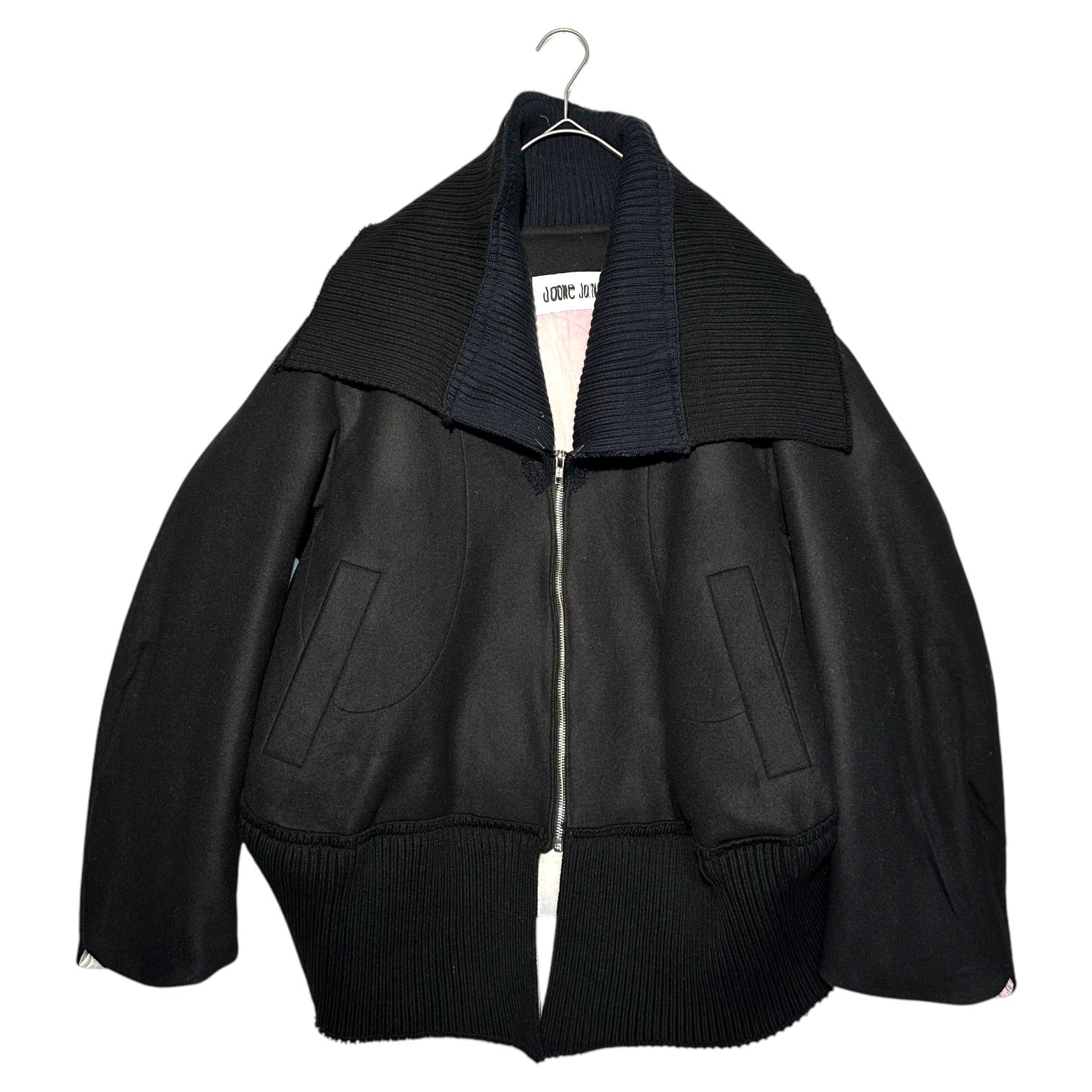 JOONE JOONAM(ジュネジュナム) 24AW big collar deformed bomber jacket ビッグ カラー 変形 ボンバー ジャケット L ブラック×ネイビー アムステルダム発気鋭ブランド NUBIAN取扱 ウール