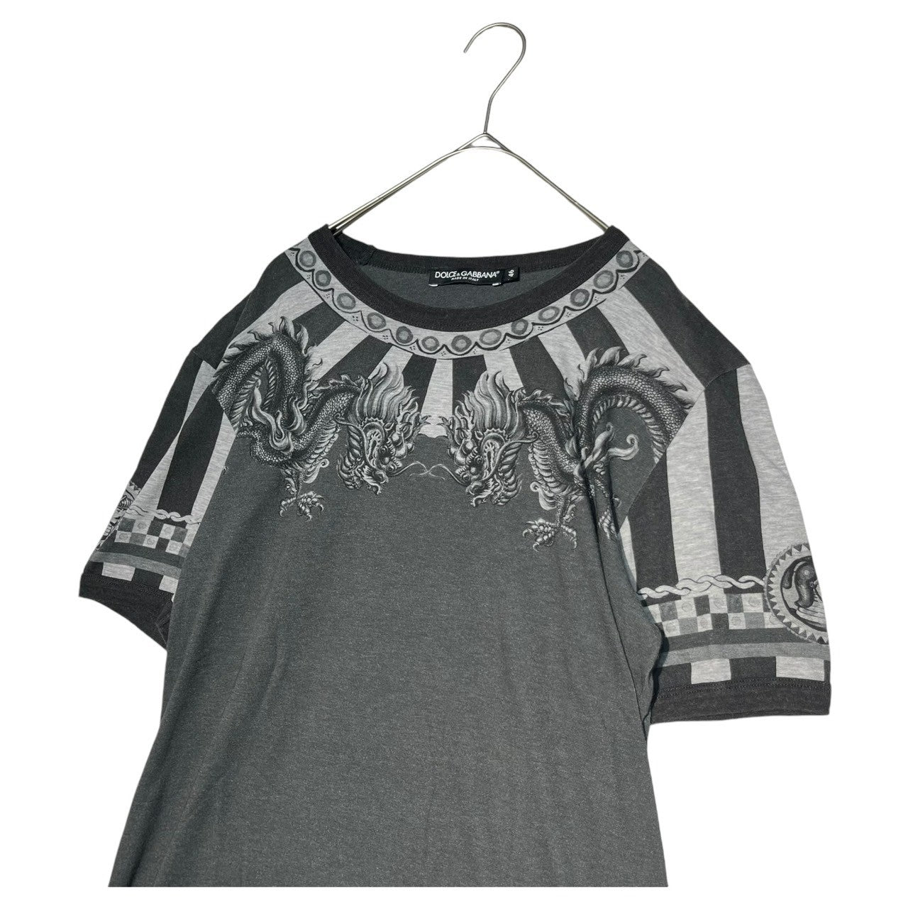 DOLCE&GABBANA(ドルチェ&ガッバーナドルガバ) dragon print t-shirt ドラゴン プリントＴシャツ G8FV4T G7HDO 46(M程度) グレー