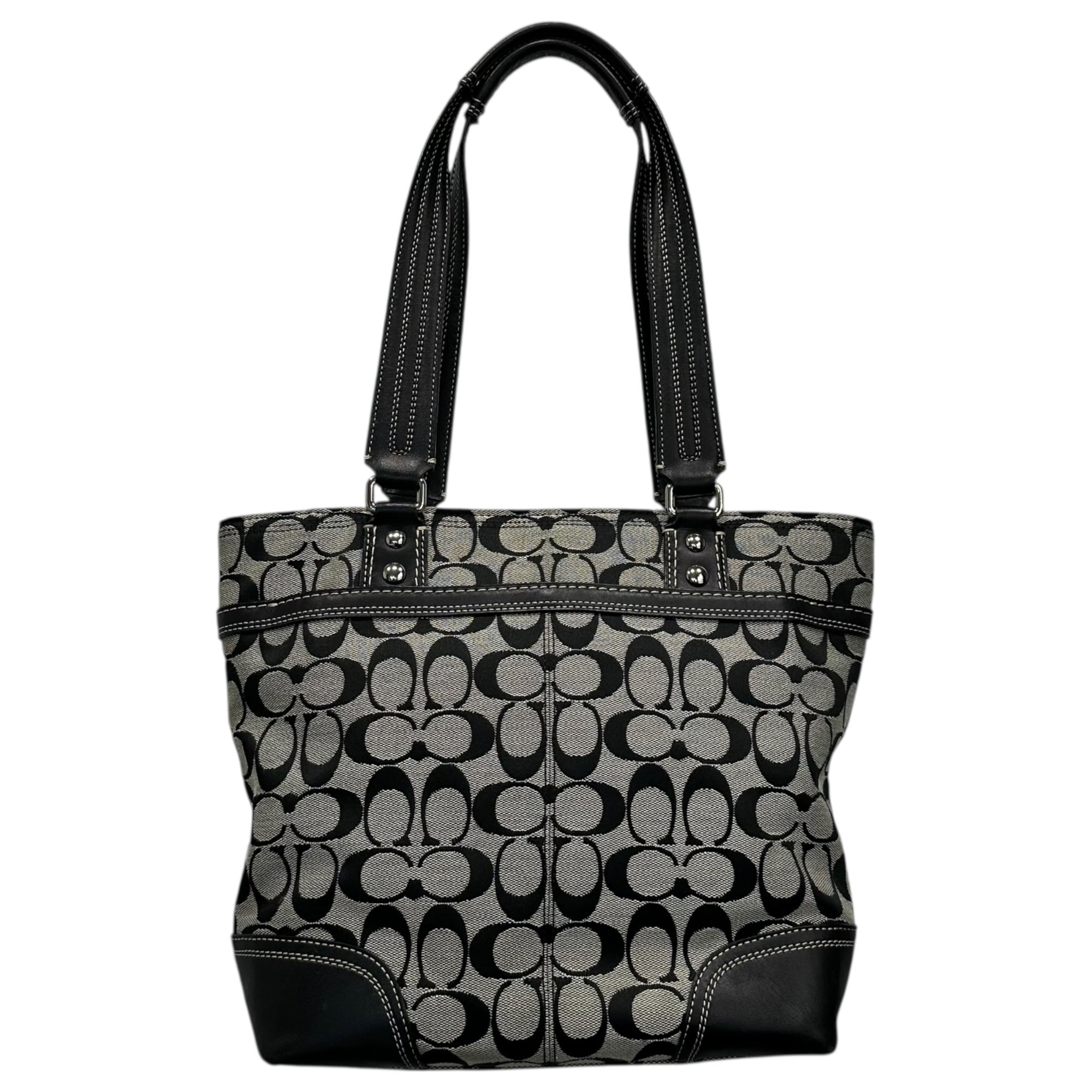 COACH(コーチ) Signature Turnlock Canvas Leather Tote Bag シグネチャー ターンロック キャンバス レザー トート バッグ F13973 グレー×ブラック ハンド