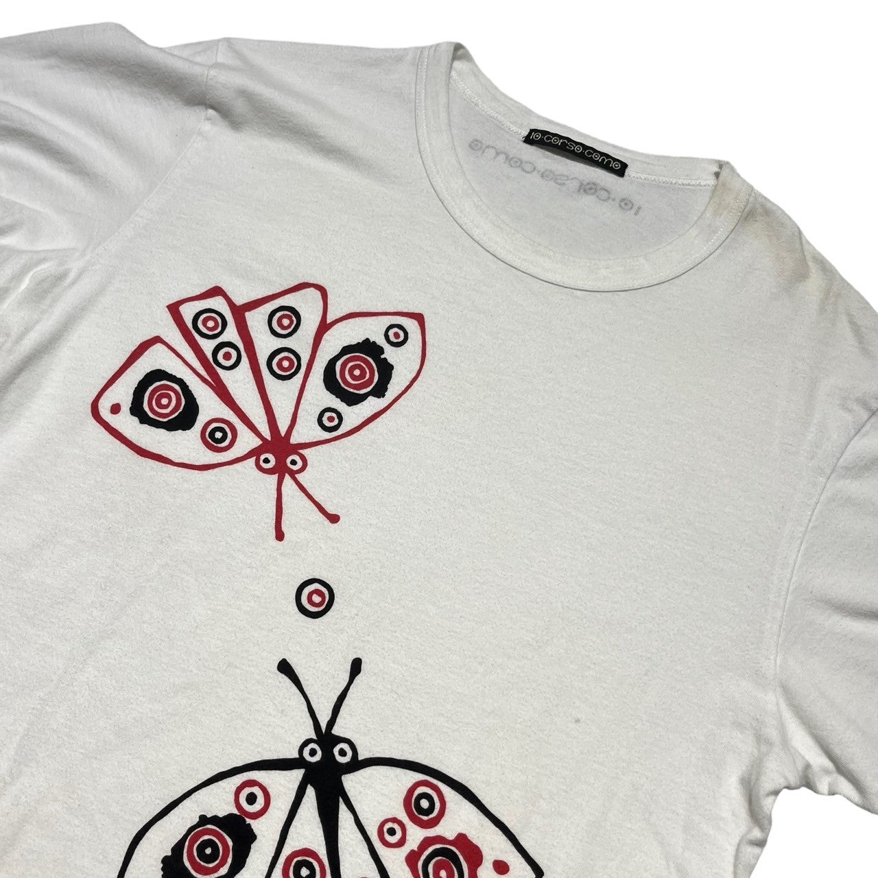 10 corso como(ディエチコルソコモ) 90's dot butterfly t-shirt ドット バタフライ Tシャツ 90年代 M ホワイト×ピンク イタリア製