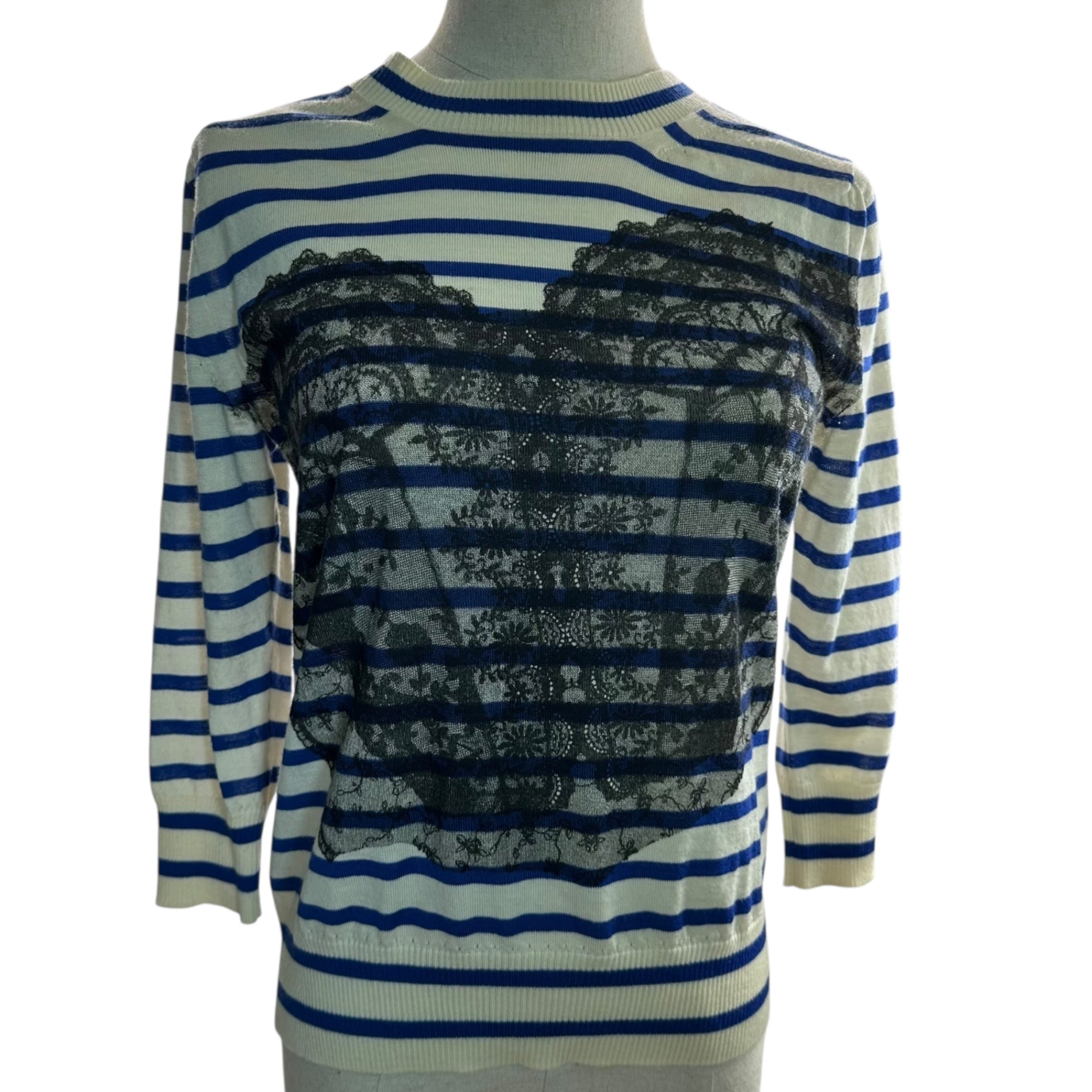 tricot COMME des GARCONS(トリココムデギャルソン) 11AW  Heart lace design back button border cardigan ハート レース デザイン バックボタン ボーダー カーディガン TH-N202 FREE オフホワイト×ブルー×ブラック AD2011