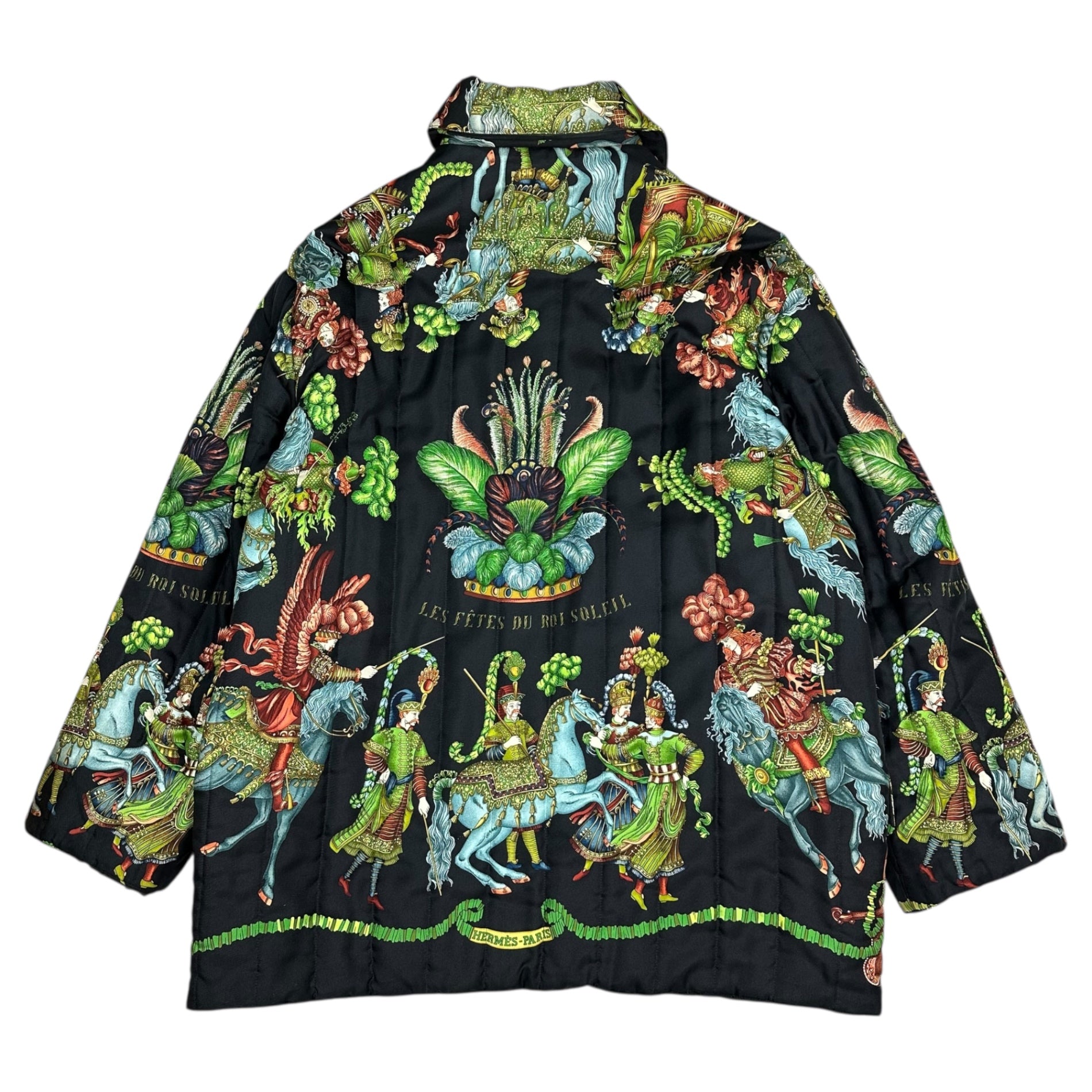 HERMES(エルメス) 90's Vintage LES FETES DU ROI SOLEIL 90年代 ヴィンテージ 太陽王の祝典 シルク スカーフ ジャケット 42 ブラック×グリーン エルメスジャポンタグ