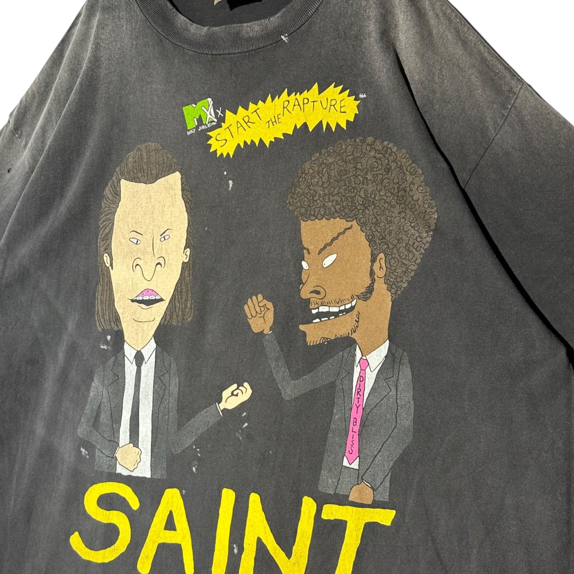 SAINT MICHAEL(セントマイケル) 25SS SS TEE RAPTURE ヴィンテージ加工 半袖 Tシャツ SM-HR8-0000-015 XL ブラック