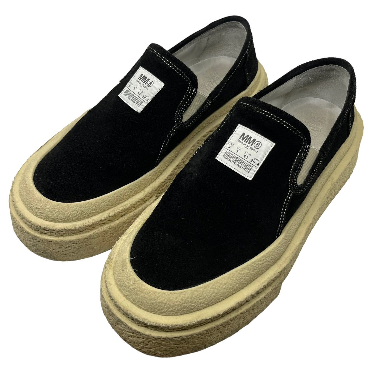 MM6 Maison Margiela(エムエムシックス) Thick sole suede leather slip-ons 厚底 ソール スウェード レザー スリッポン S59WR0087 41(26.5~27cm程度) ブラック×アイボリー スニーカー