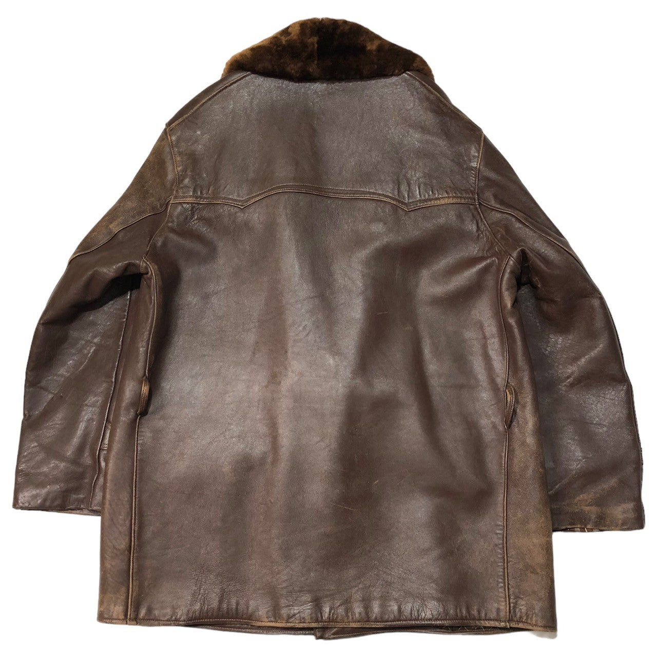 VINTAGE(ヴィンテージ) 60's ～  shearling fur leather gang coat ムートン ファー レザー ギャング コート 60年代～ ECLAIR ZIP ファスナー ジャケット 表記無し(L程度) ブラウン