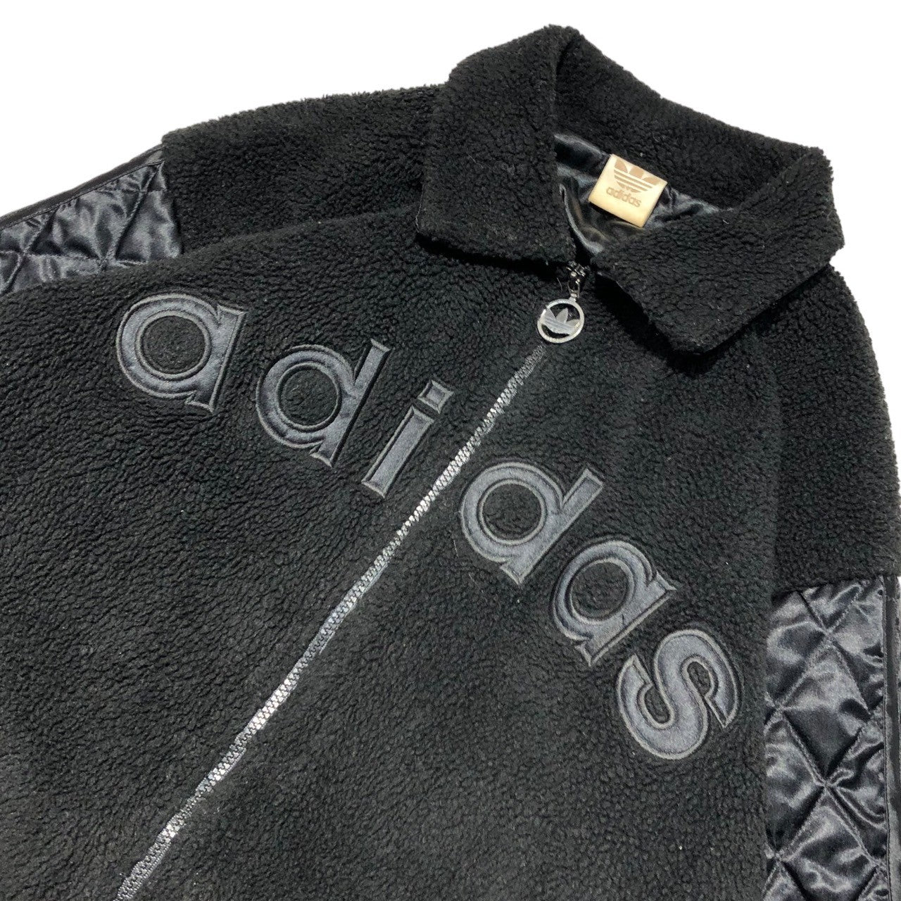 adidas(アディダス) 80's ~ 90's logo fleece boa blouson ロゴ フリース ボア ブルゾン AA-6114 M-L ブラック デサント製 80年代 ～ 90年代 ジャケット キルティング スイングトップ