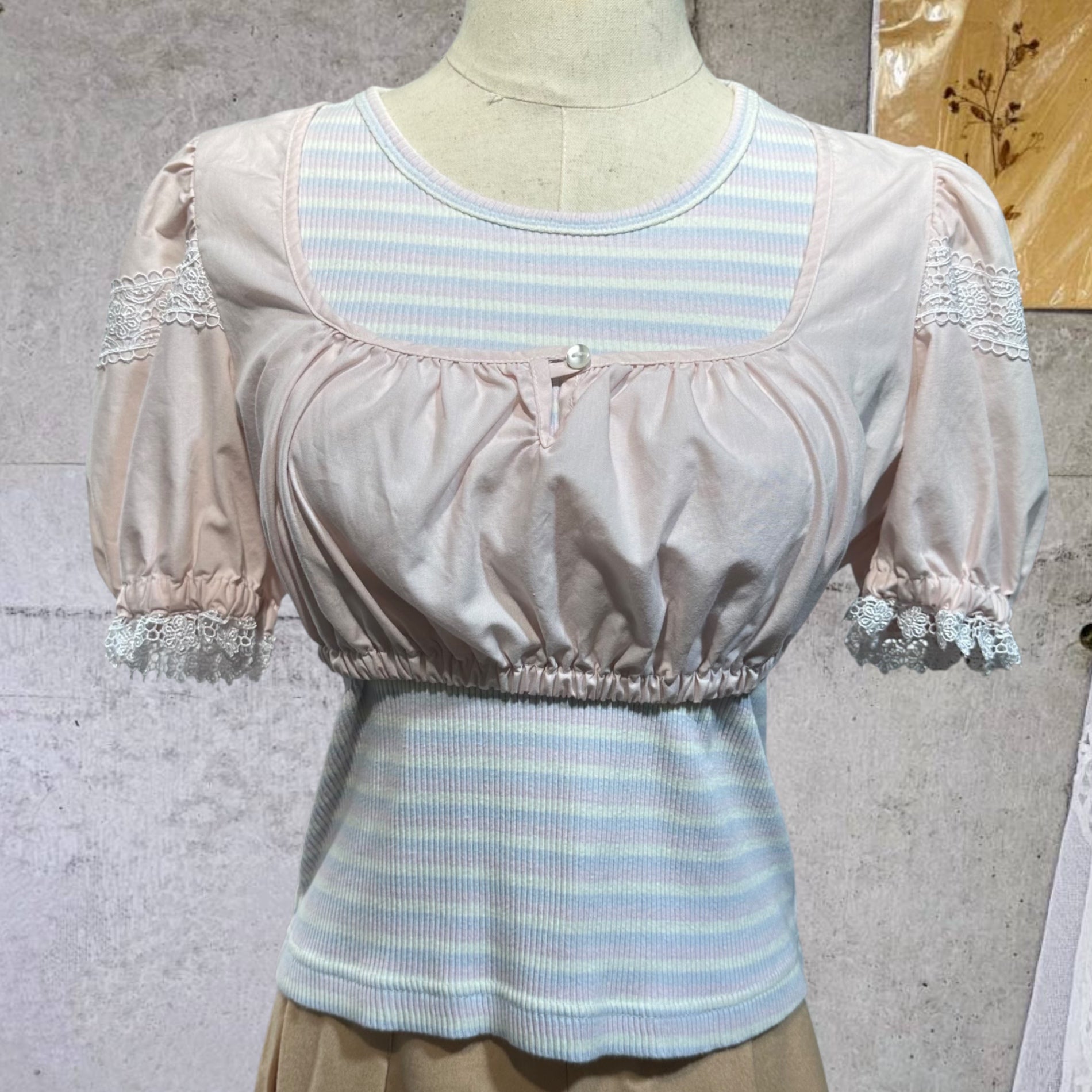 VINTAGE(ヴィンテージ) puff sleeve shortblouse パフスリーブなショートブラウス　 後染め ピンク