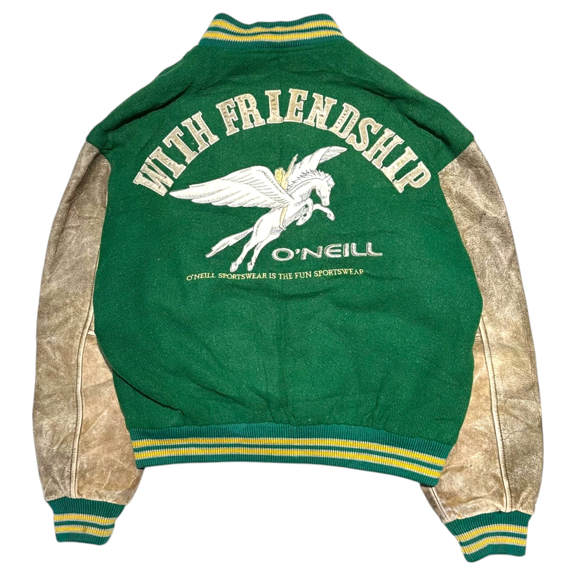 O'NEILL(オニール) Old Sleeve Leather Pegasus Patch Stadium Jacket オールド 袖レザー ペガサス ワッペン スタジャン M グリーン