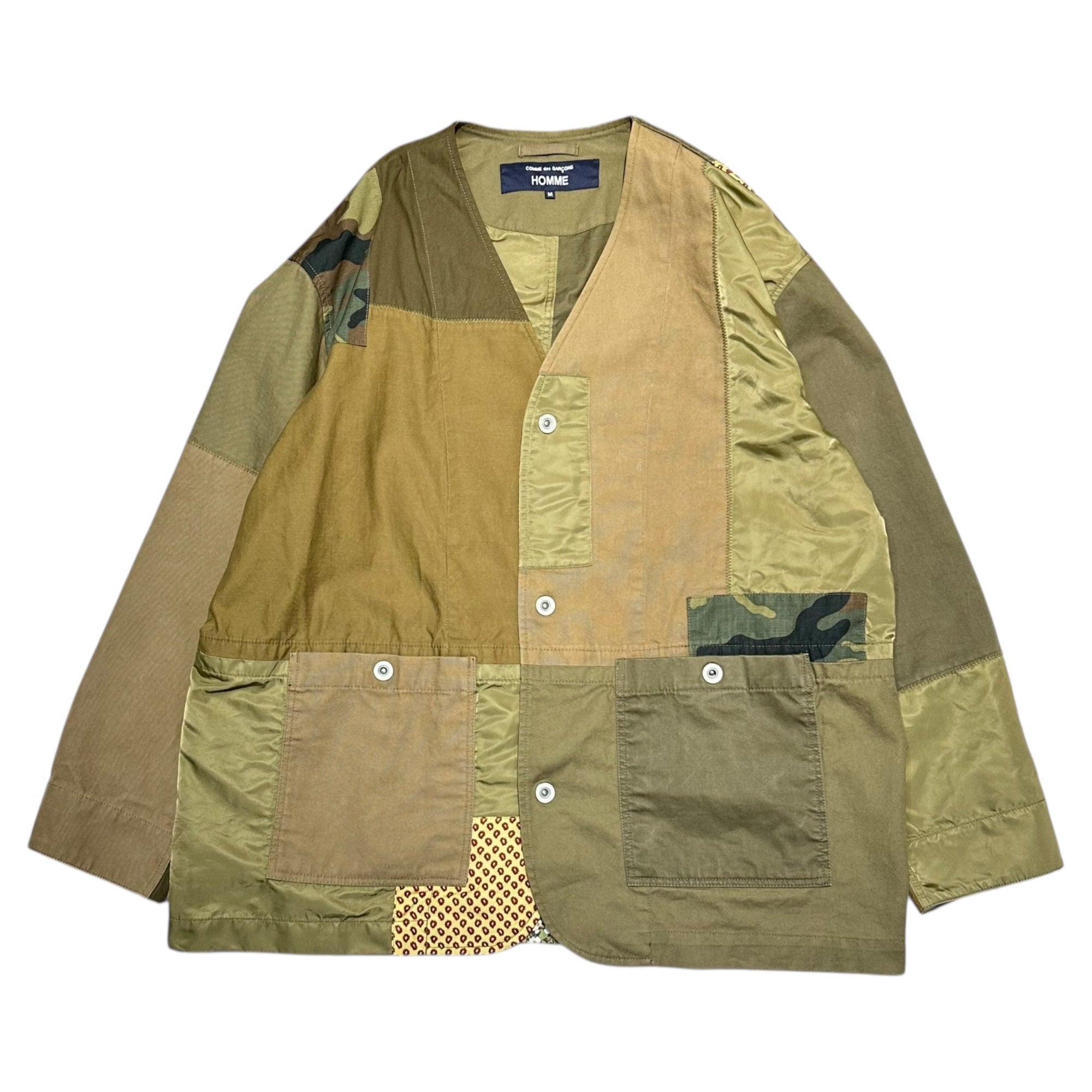 COMME des GARCONS HOMME(コムデギャルソンオム) 25SS Cotton Oxford Multi Fabric Khaki/mix Jacket コットン オックスフォード 異素材 カーキ ミックス ジャケット ノーカラー HO-J017 M カーキ AD2024 参考定価97,900円(税込)