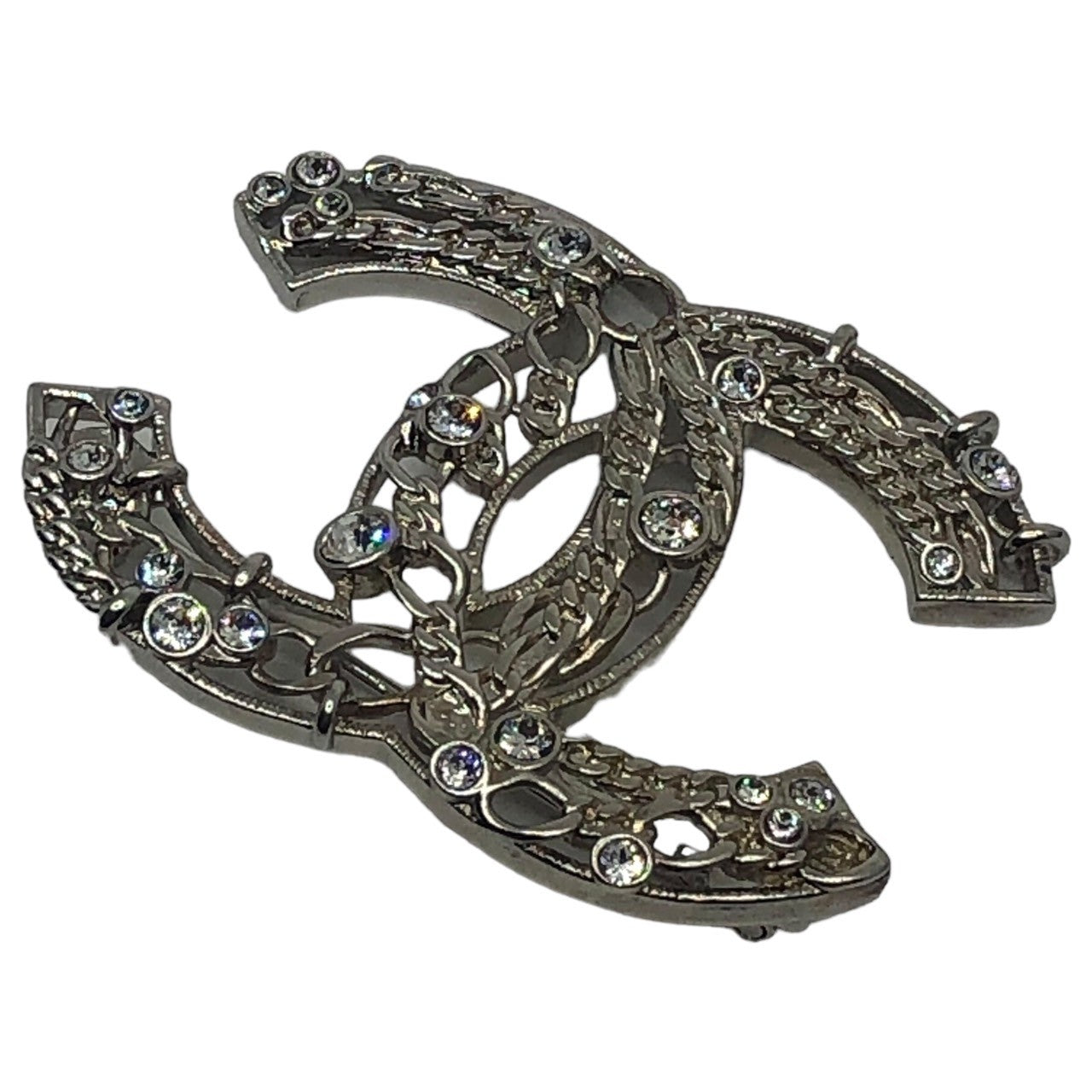 CHANEL(シャネル) 2021 rhinestone coco mark brooch ランストーン ココマーク ブローチ シルバー 箱付