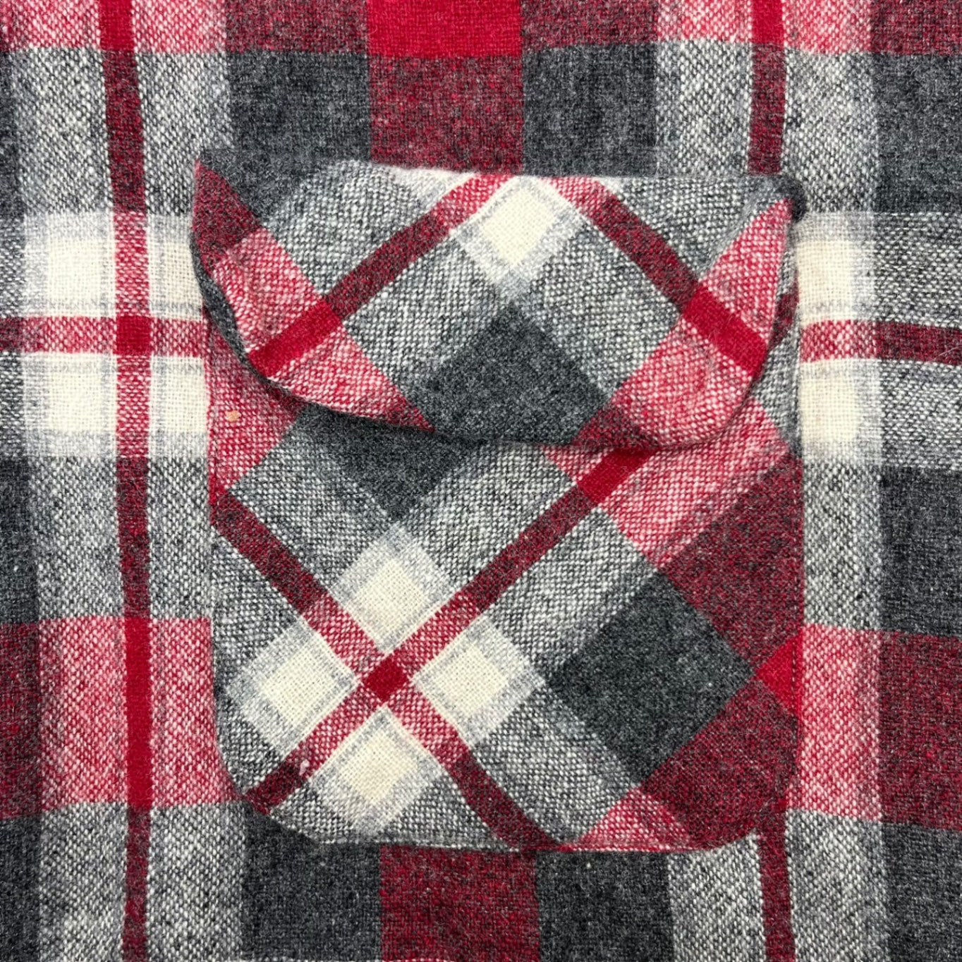 VINTAGE(ヴィンテージ) 60~70's Flap pocket check wool open collar shirt フラップポケット チェック ウール 開襟シャツ レッド×グレー