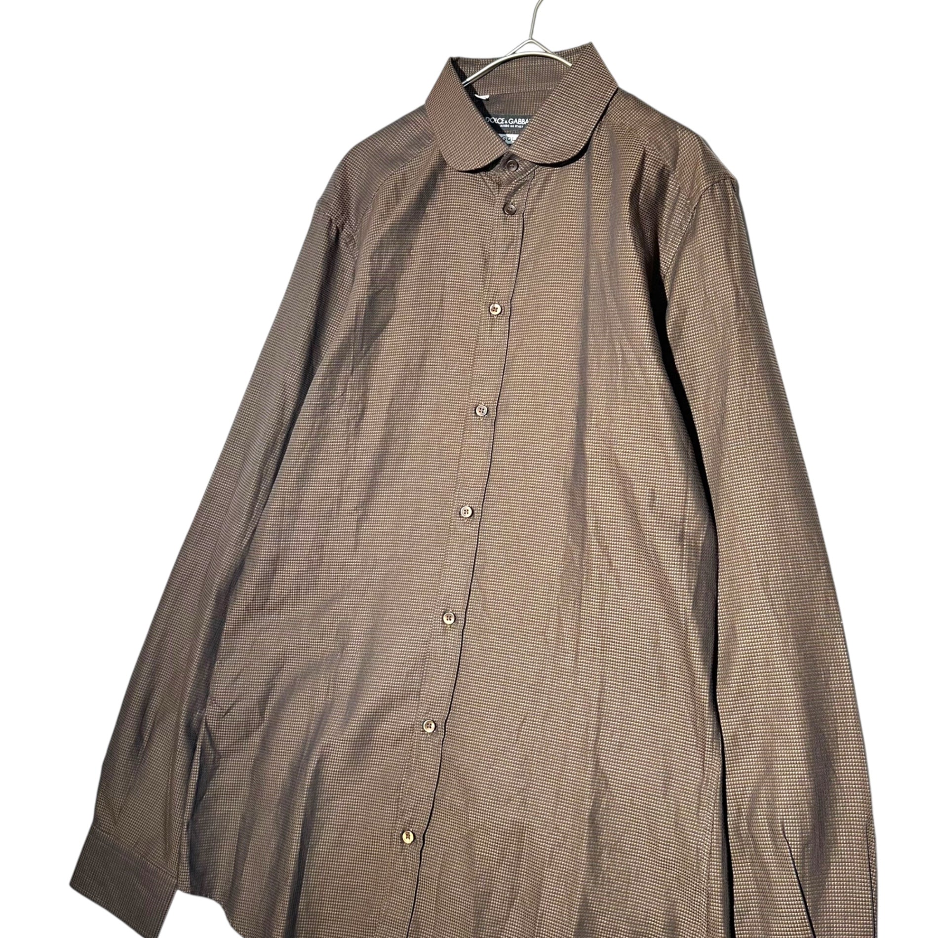 DOLCE&GABBANA(ドルチェ&ガッバーナドルガバ) Round collar long sleeve shirt ラウンドカラー 長袖 シャツ G5BP8T FM5C4 39 15 1/2(M程度) ブラウン