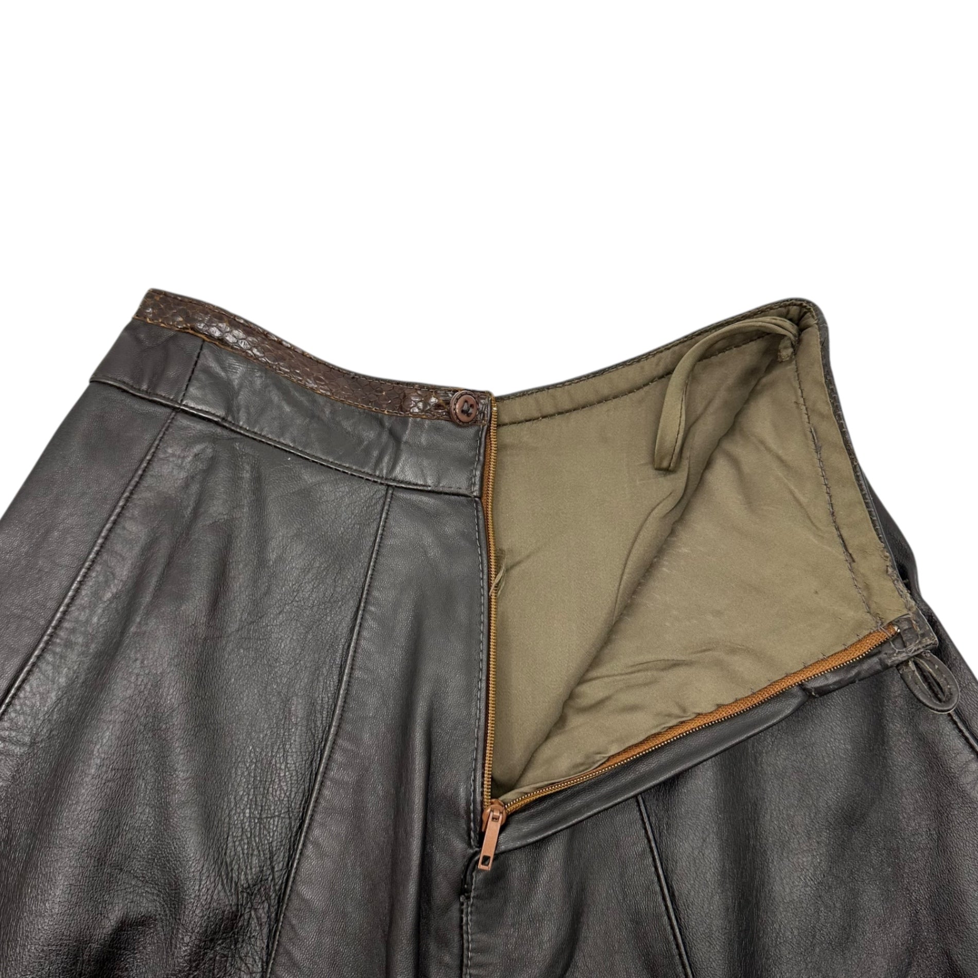 Euro vintage(ヨーロッパヴィンテージ) 80's~ snake＆goat leather skirt フレアなレザースカート M~L程度 ブラウン