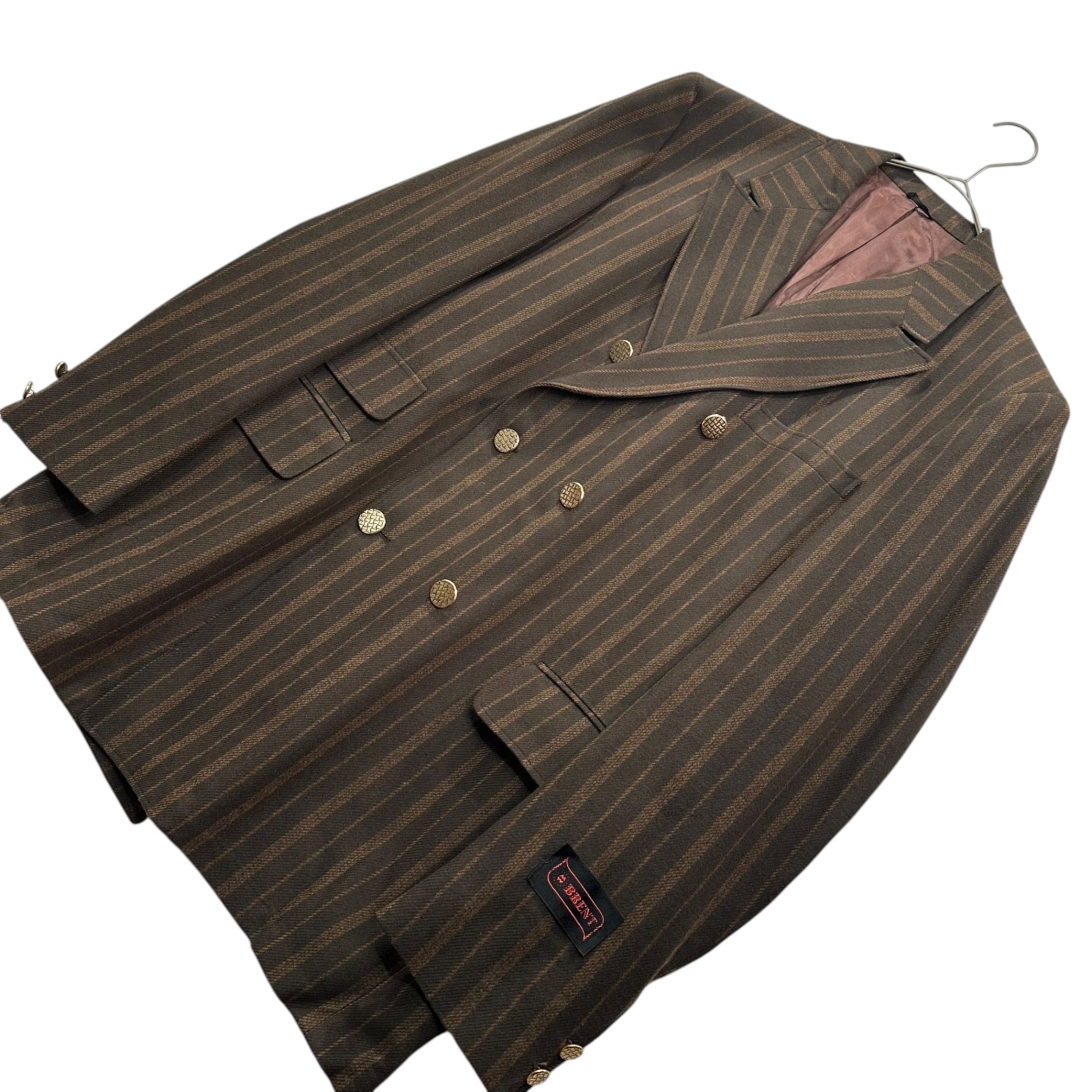 BRENT(ブレント) 50’s~60’s Double-breasted Striped Wool Jacket ダブルブレスト ストライプ ウール ジャケット 42L カーキ×ブラウン 50年代～60年代 テーラード ヴィンテージ モンゴメリーワード