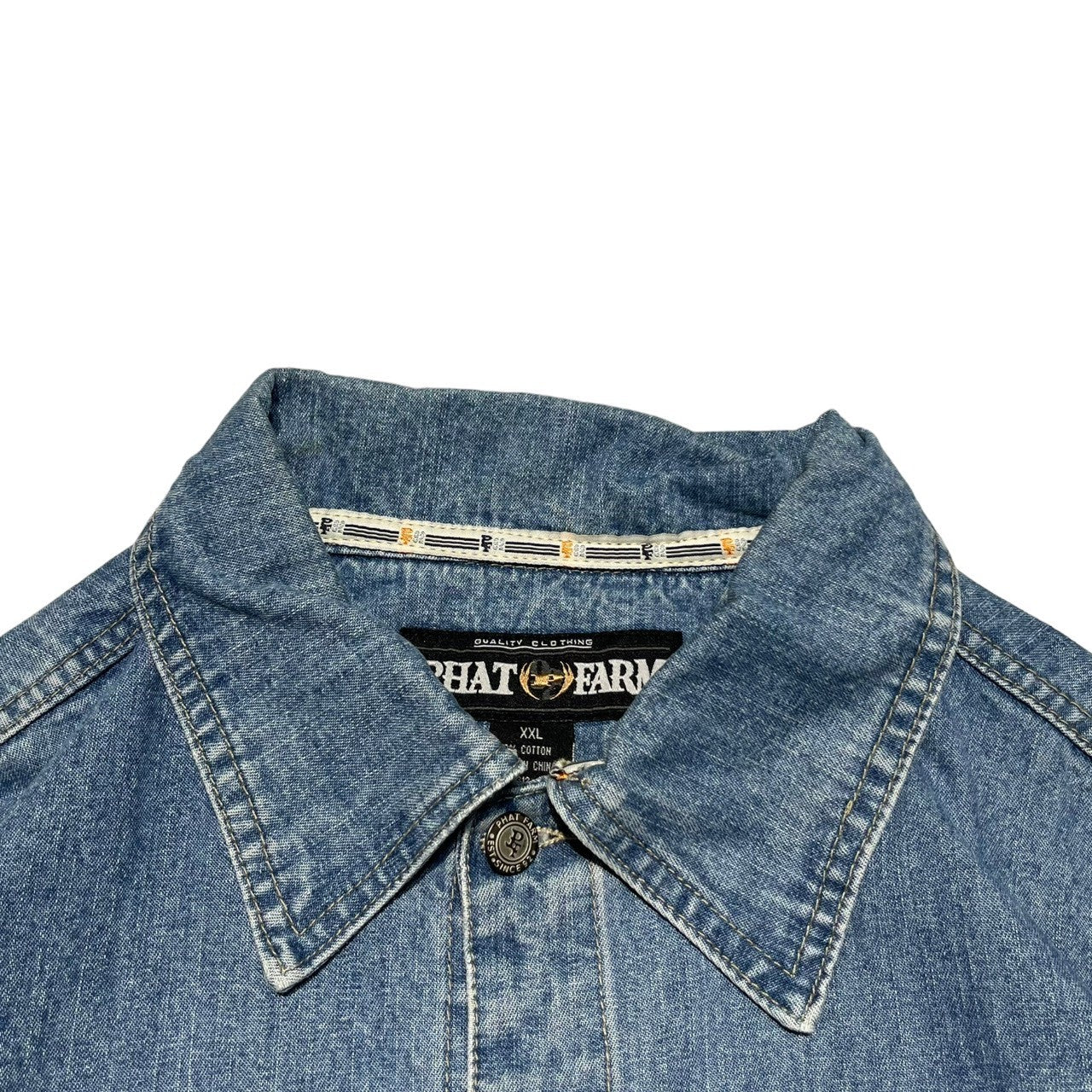 PHAT FARM(ファットファーム) 00's patch denim shirt ワッペン デニムシャツ Y2K B-BOY XXL  ライトインディゴ