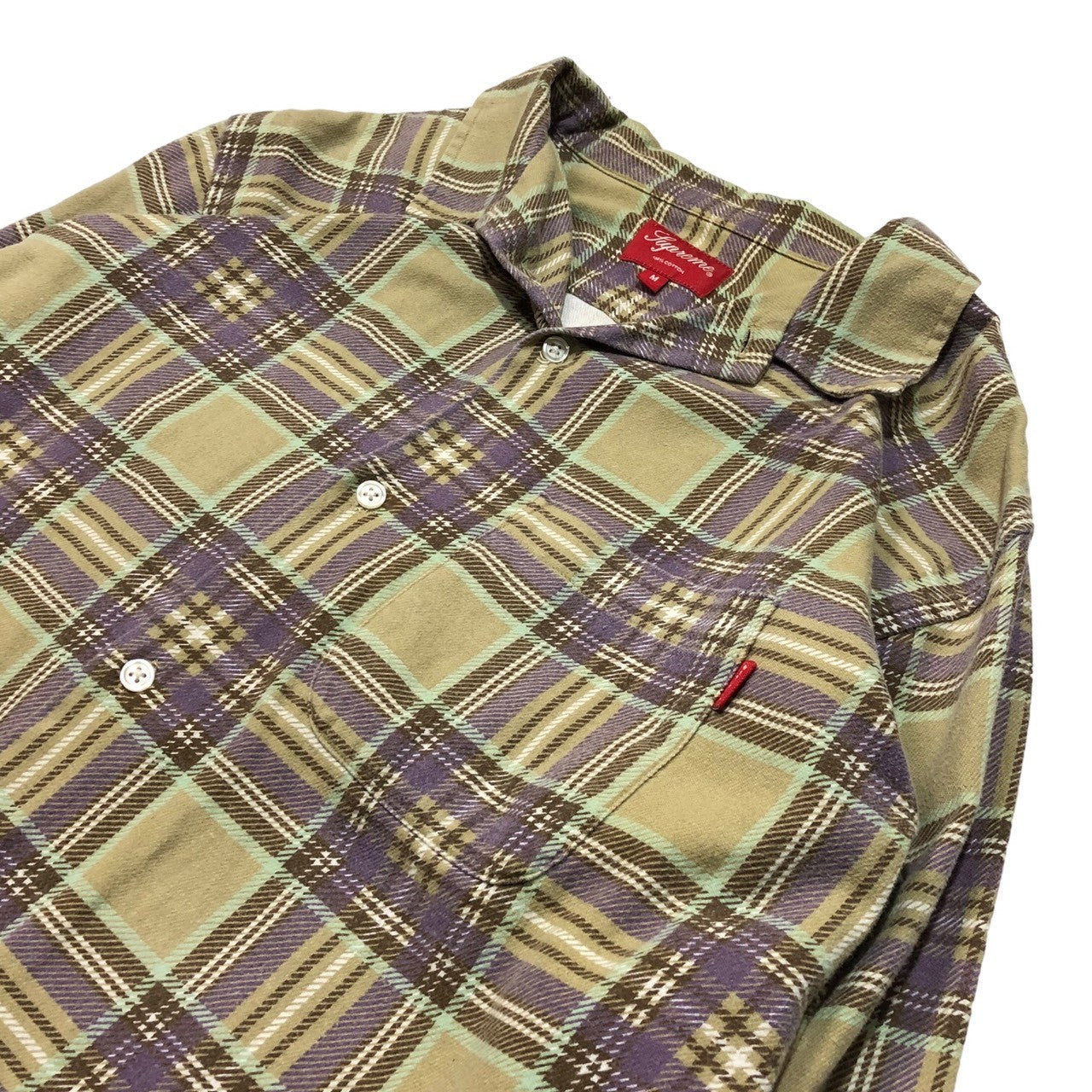 SUPREME(シュプリーム) 20SS Printed Plaid Shirt フランネル チェック シャツ オープンカラー 長袖 M ベージュ×パープル