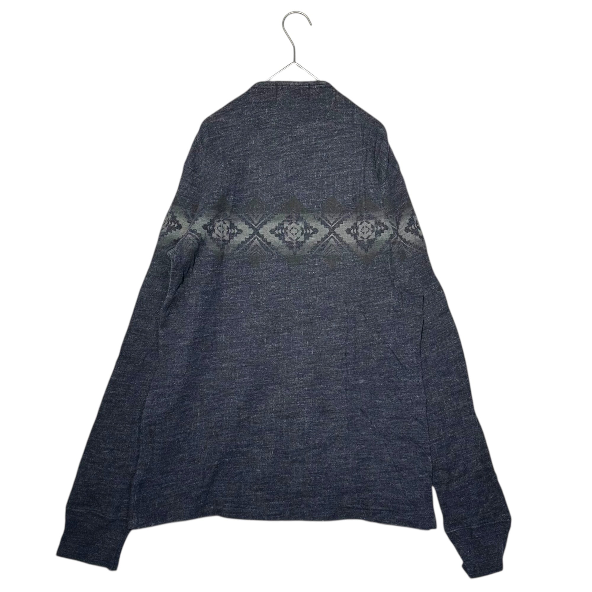 RRL(ダブルアールエル) Chimayo print Henley neck knit shirt チマヨ柄 ヘンリーネック ニットソー カットソー M ネイビー