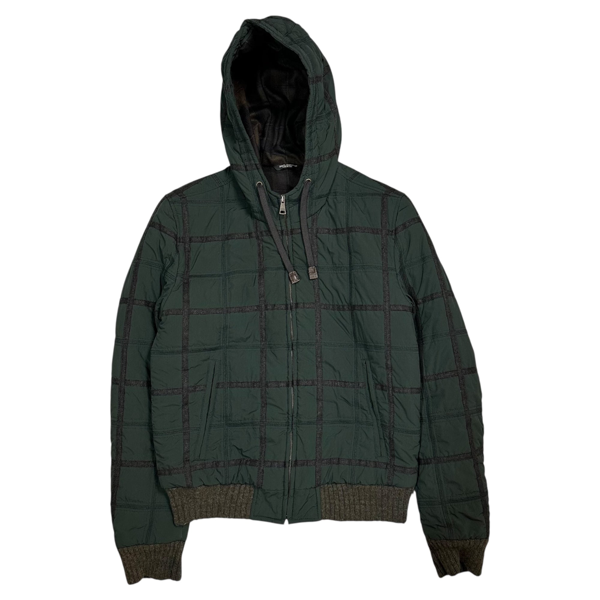 DOLCE&GABBANA(ドルチェ&ガッバーナドルガバ) Check Piping Hooded Padded Jacket チェック パイピング フーデット パテッド ジャケット G9AO0T FUMYY 46(M程度) グリーン×ブラウン