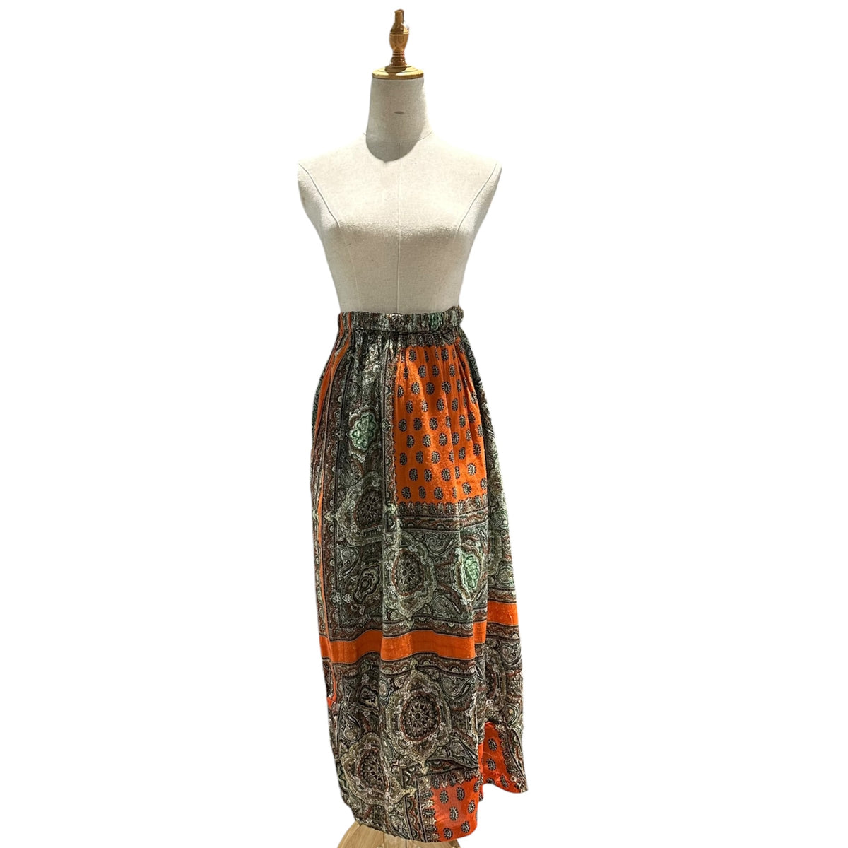 COMME des GARCONS(コムデギャルソン) 1990's Scarf-Print Wool Easy Skirt スカーフ プリント ウール イージー スカート GS-040100 FREE オレンジ AD表記薄れ 90s