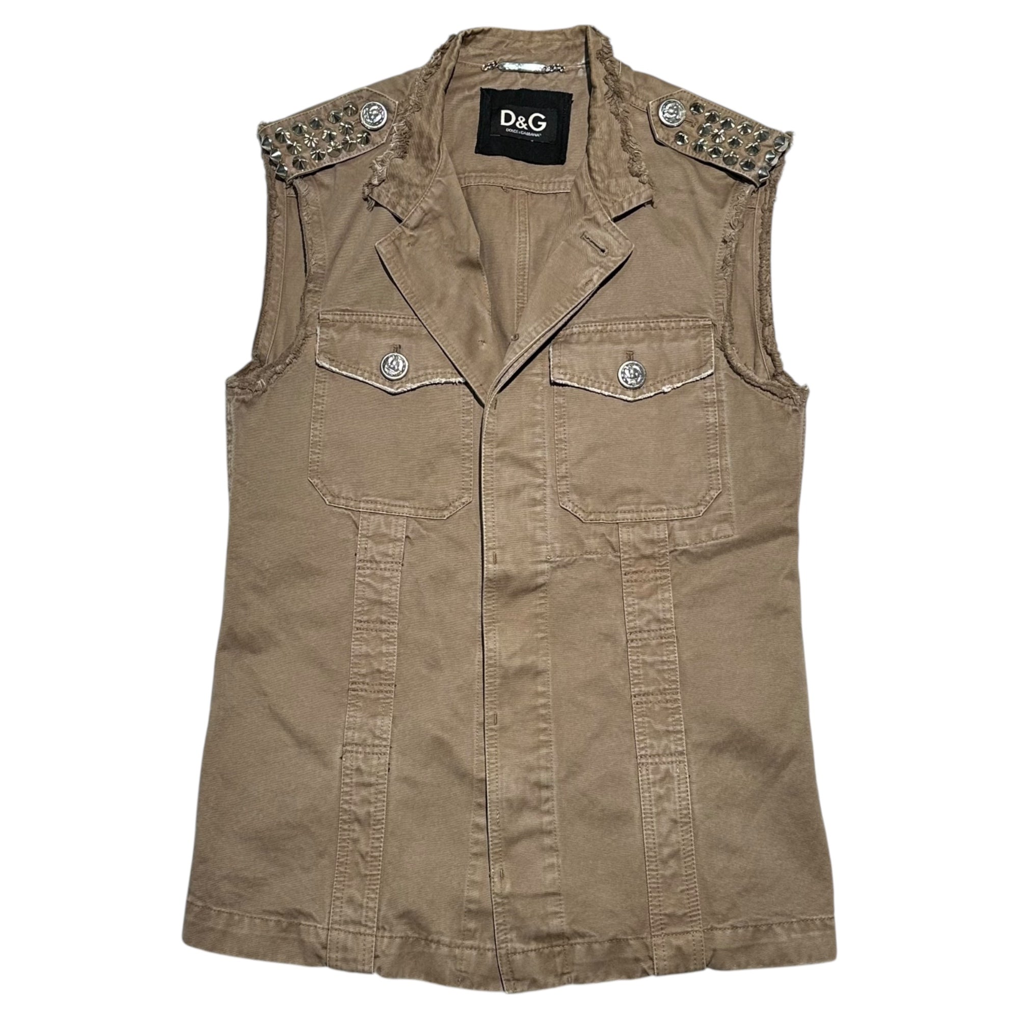 D&G(ディー&ジードルガバドルチェ&ガッバーナ) Studded raw edge vest スタッズ装飾 切りっぱなし ベスト RB0220/ST3043 46(S) ブラウン