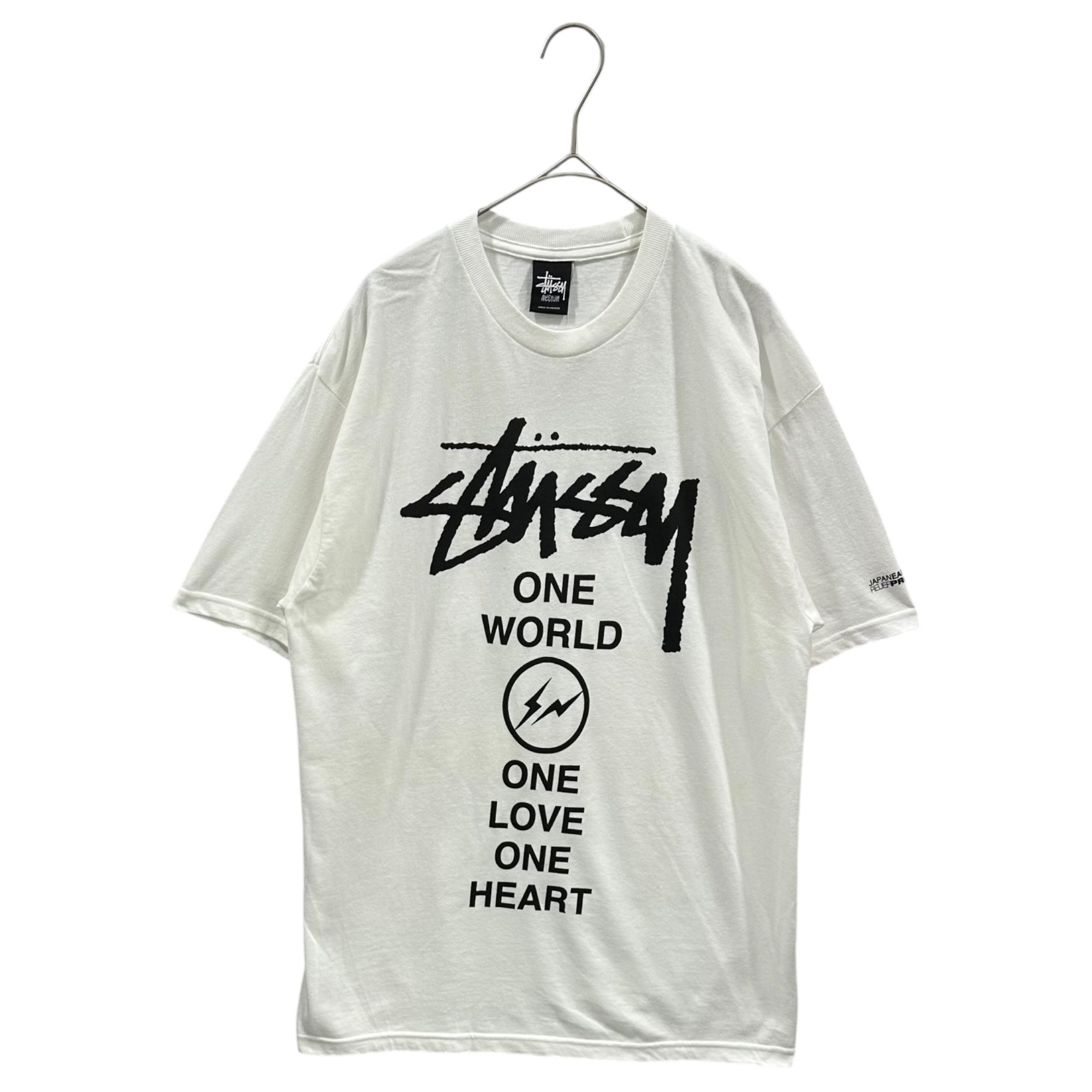 STUSSY×FRAGMENT DESIGN(ステューシー×フラグメントデザイン) 2011's ONE WORLD ONE HEART TEE チャリティー Tシャツ M ホワイト ロゴ コラボ