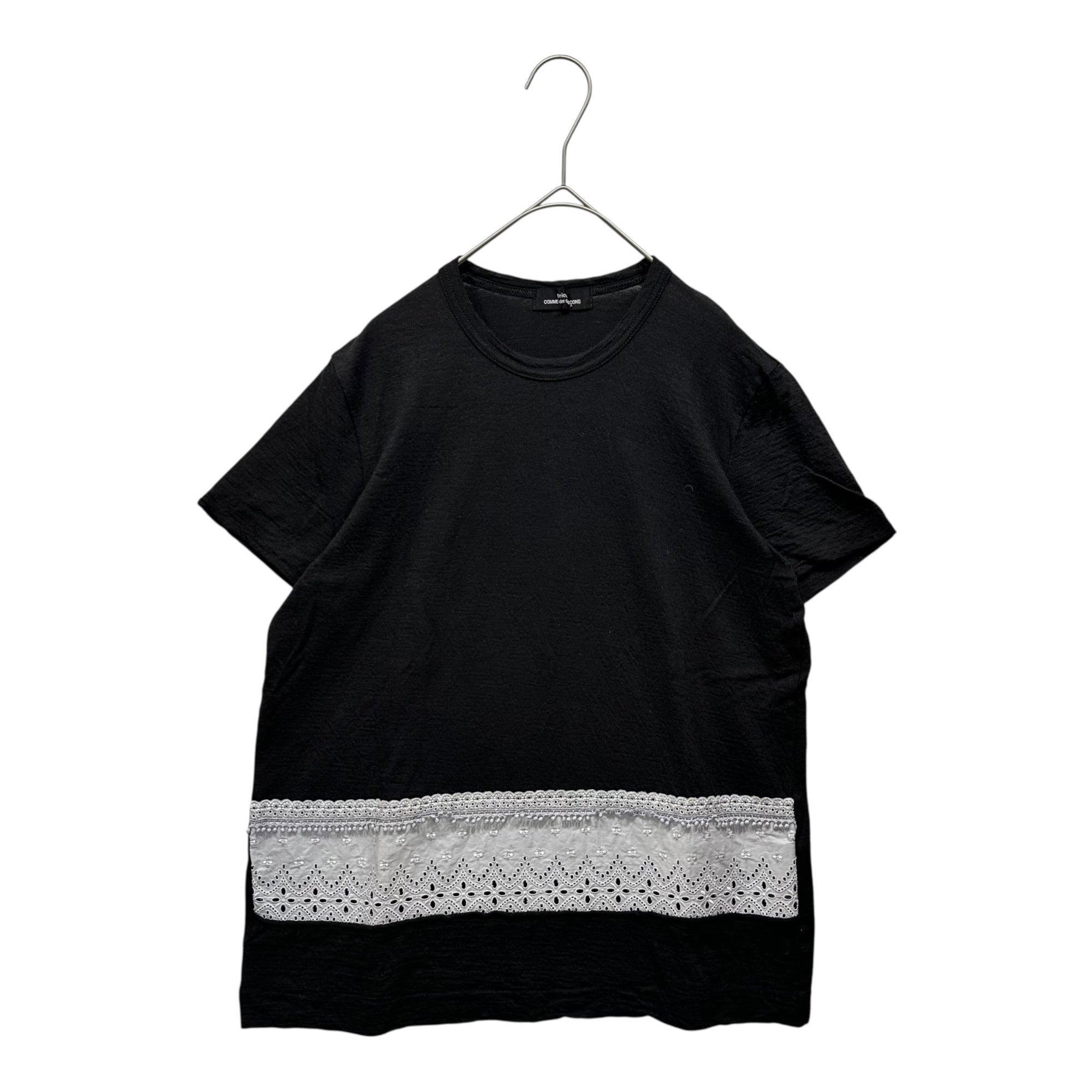 tricot COMME des GARCONS(トリココムデギャルソン) 08SS Hem Lace Trim Wool Knit Top 裾 レース 装飾 ウール カットソー TA-T007 FREE ブラック×ホワイト AD2007 後染め