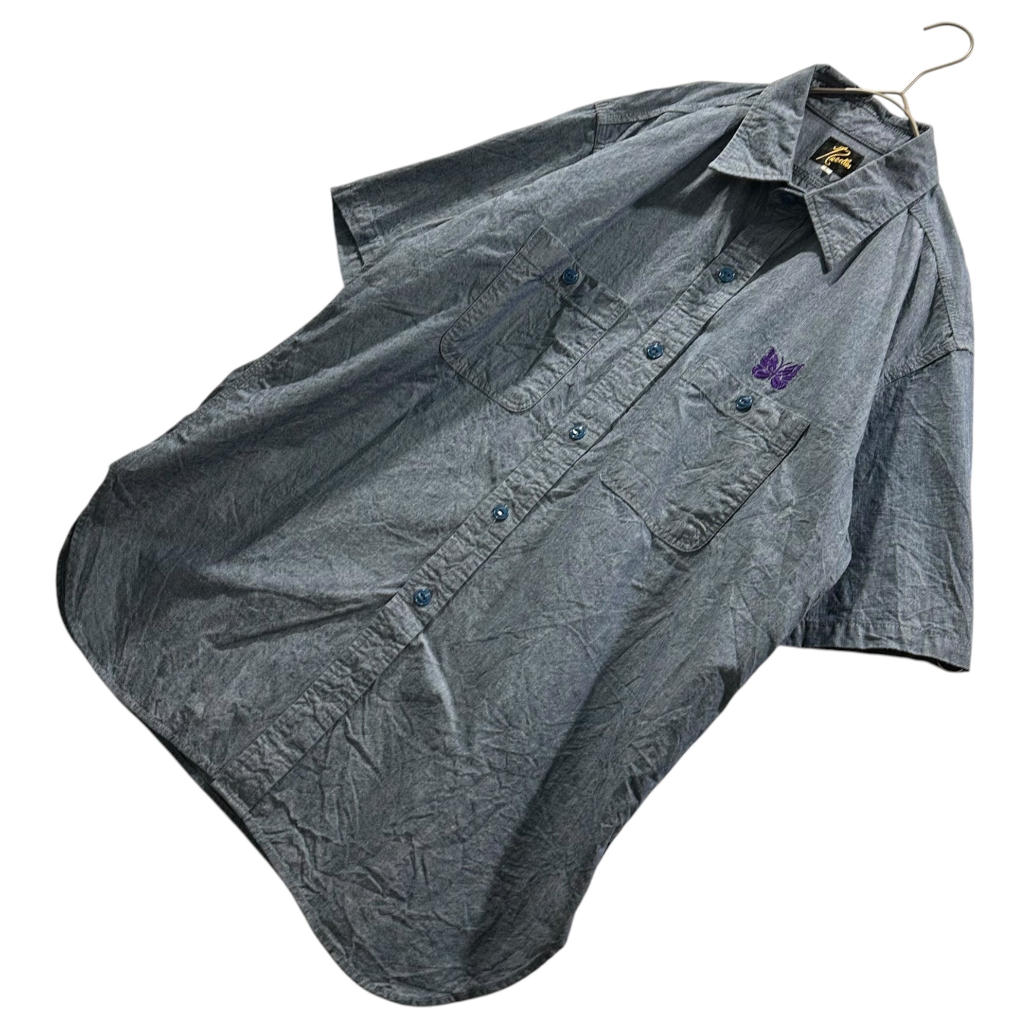 NEEDLES(ニードルズ) 23SS S/S Work Shirt ショートスリーブ ワークシャツ KP387 L ブルー 半袖 ワンポイント