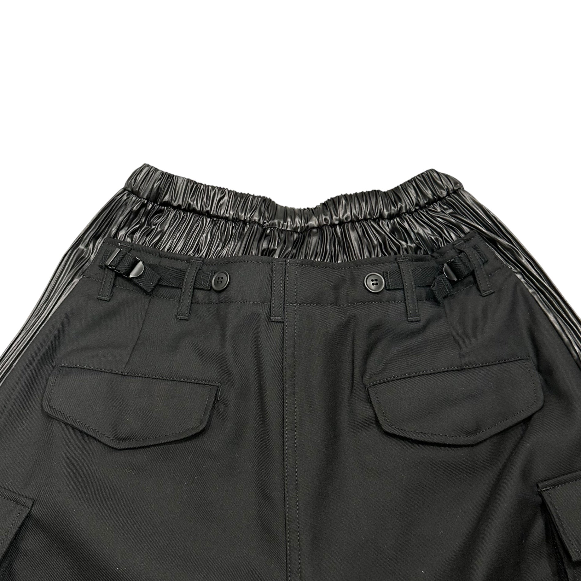 JUNYA WATANABE(ジュンヤワタナベ) 25AW GABARDINE×SATIN CARGO PANTS ギャバジン サテン ドッキング ワイド カーゴ パン JP-P046 XS ブラック AD2025