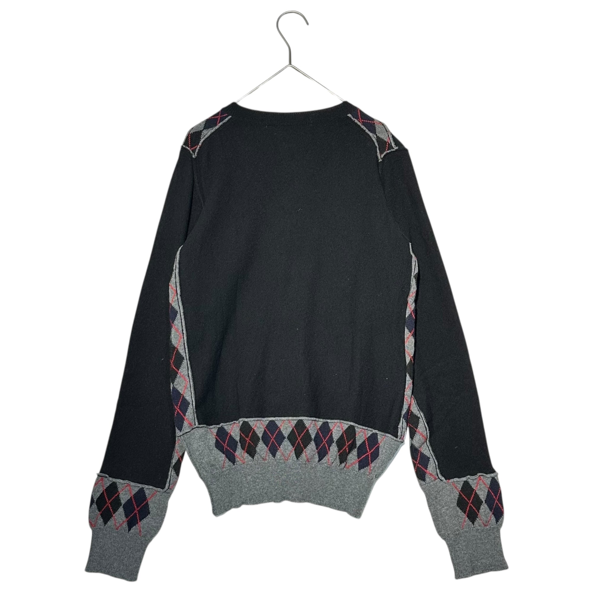 COMME des GARCONS COMME des GARCONS(コムデギャルソンコムデギャルソン) Argyle Pattern Color-Block Wool Crew Neck Cardigan アーガイル柄 切替 ウール クルーネック カーディガン W12N008 M ブラック×グレー イタリア製